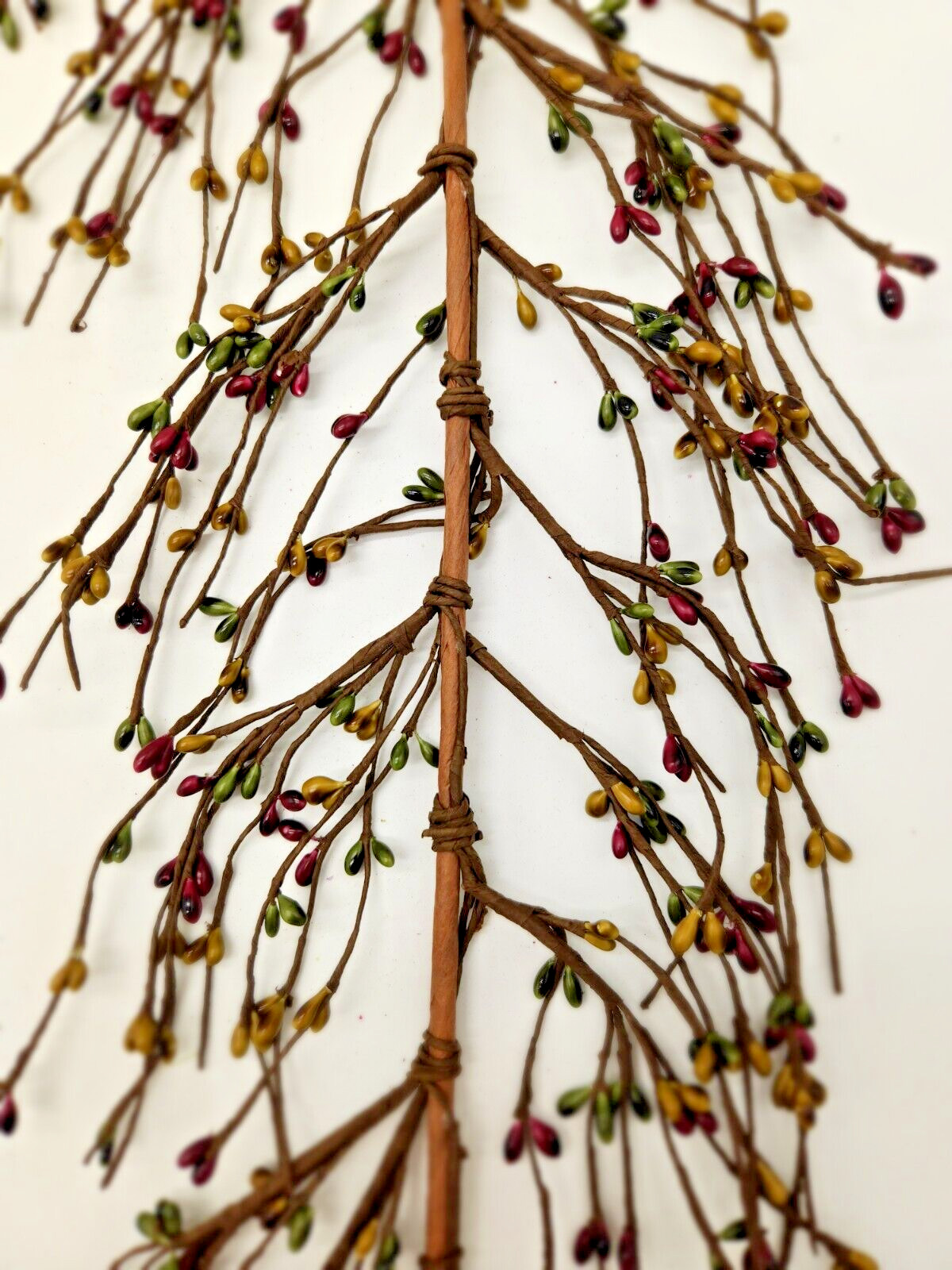 EV-C8 Primitive Pip Berry Garland – Brick, Sage Green & Mustard Color Home Decor