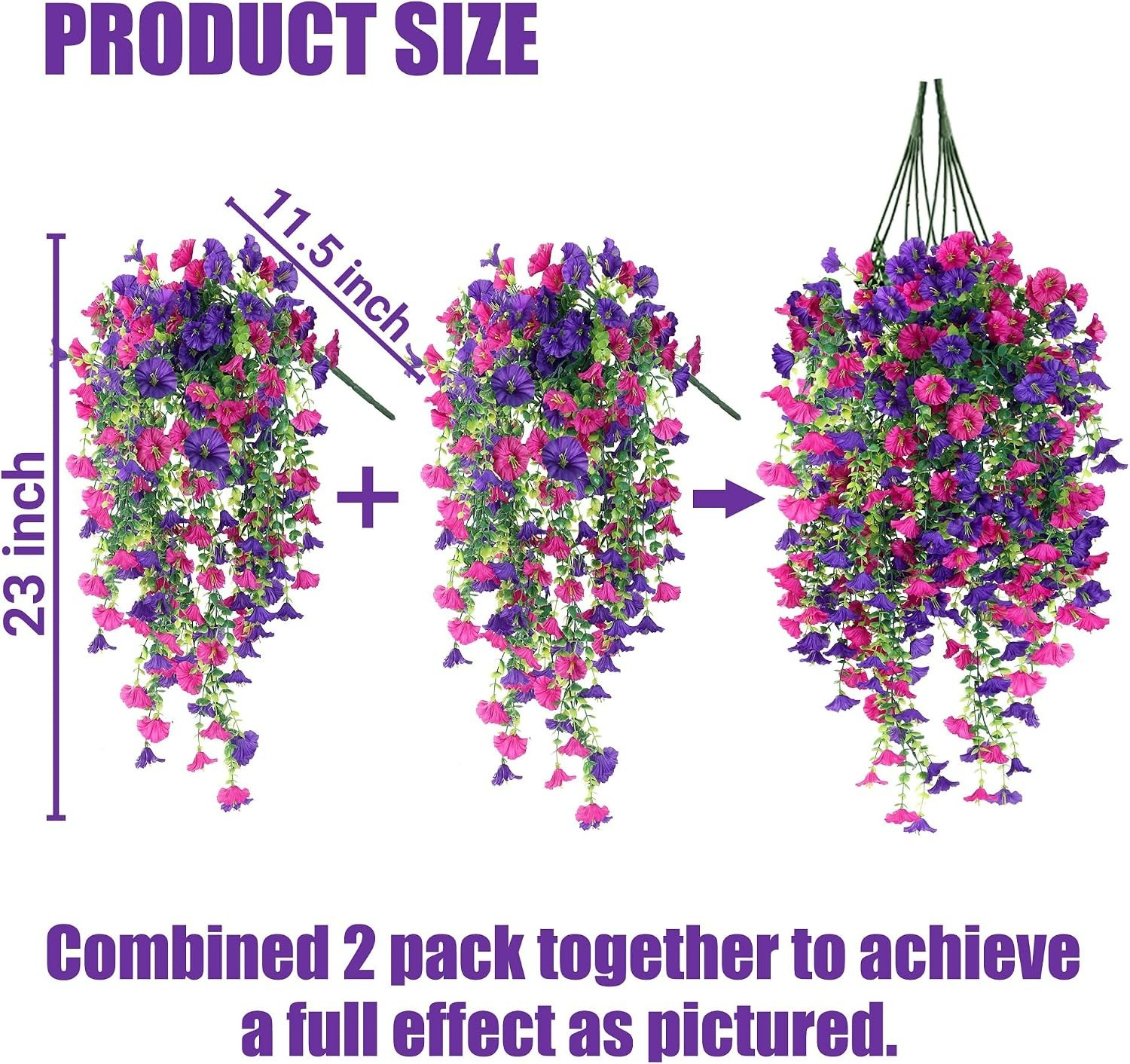 Lifelike Purple & Magenta Faux Hanging Flower Plants – Indoor & Outdoor Use