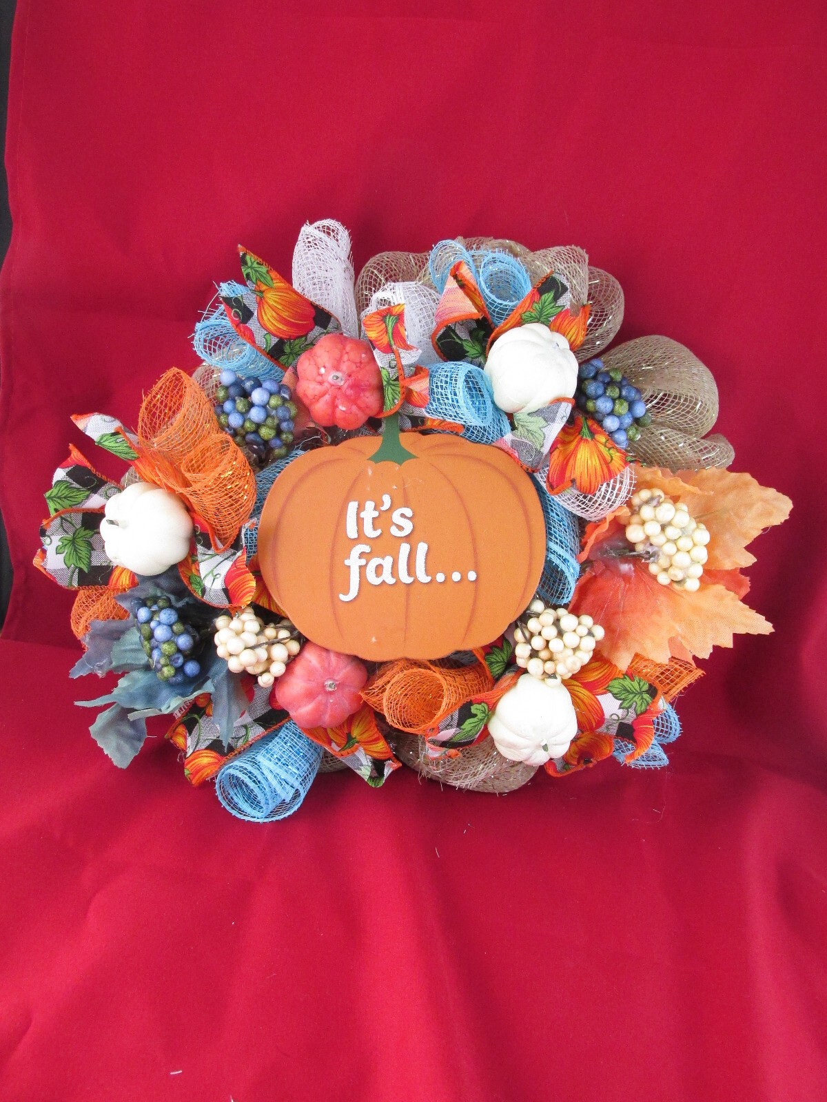 Fall Bubble and Woodland Cruffle Curl Deco Mesh Ribbon Wreath