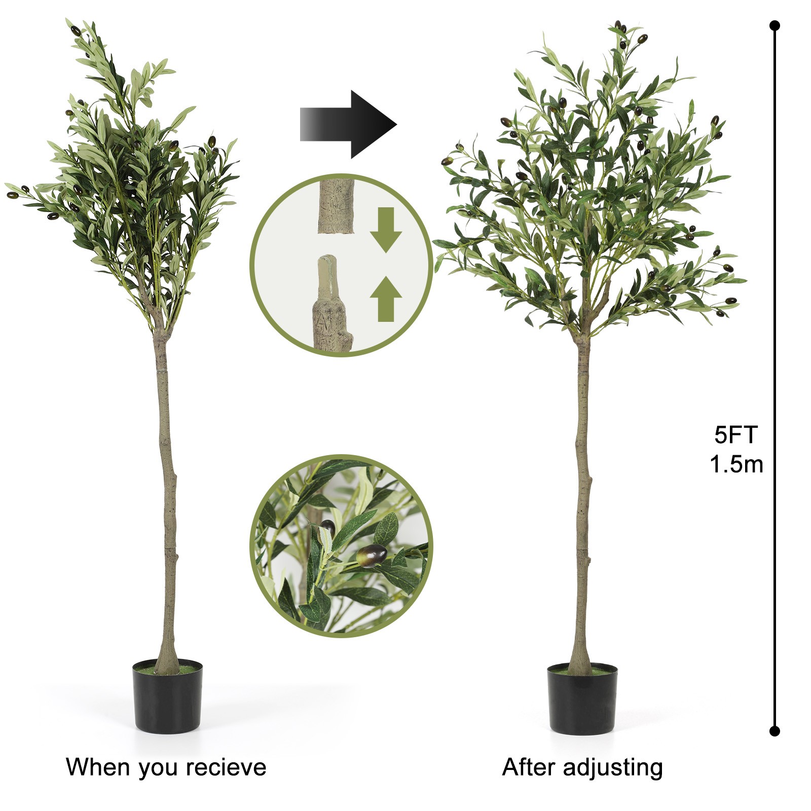 5FT Artificial Olive Tree, Lifelike Fake Plant for Home Office Balcony Decor