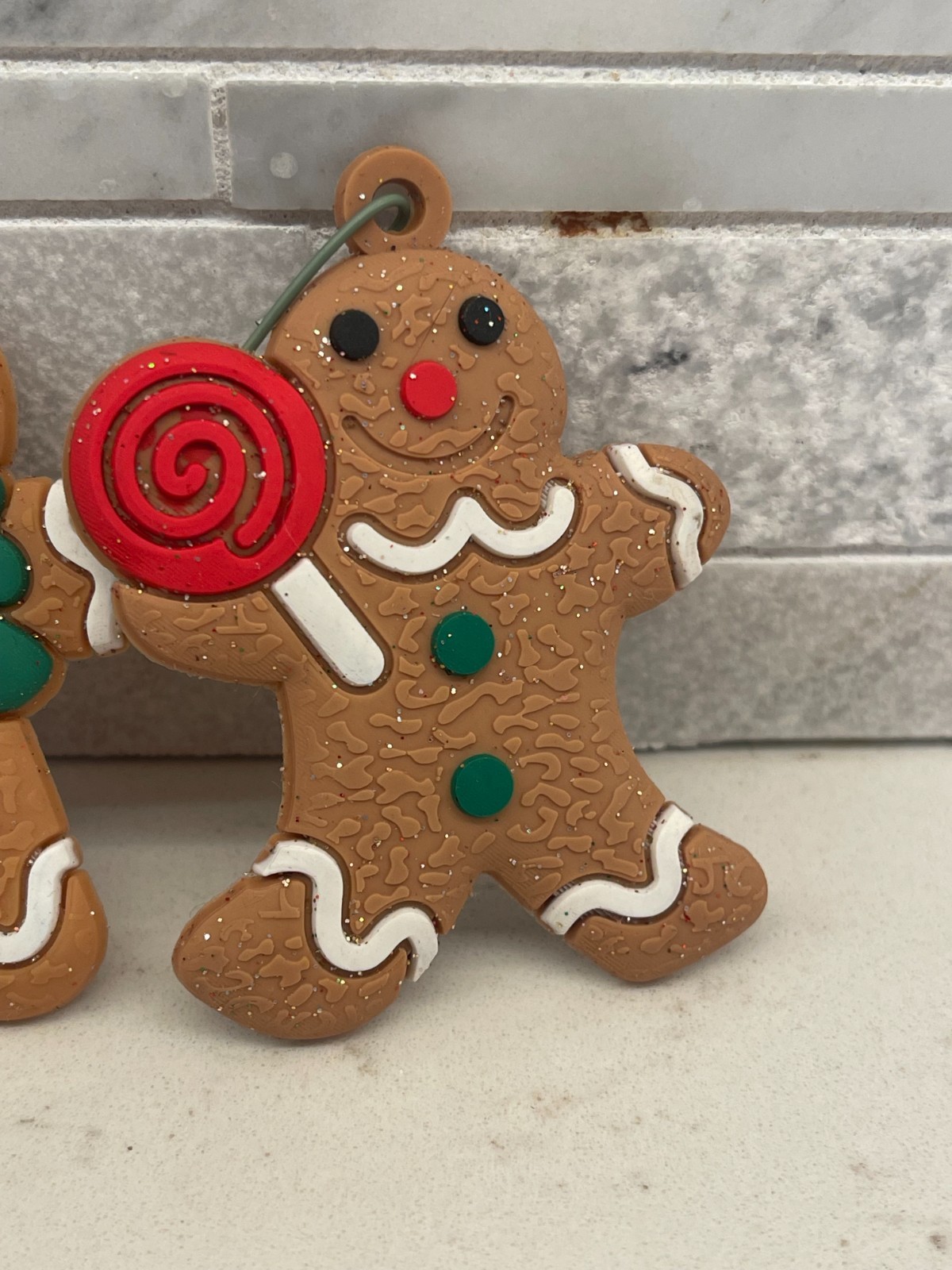 Gingerbread Christmas Ornaments Lot 7 Rubber Cookie Candy Cane 2.75″ Tree Decor