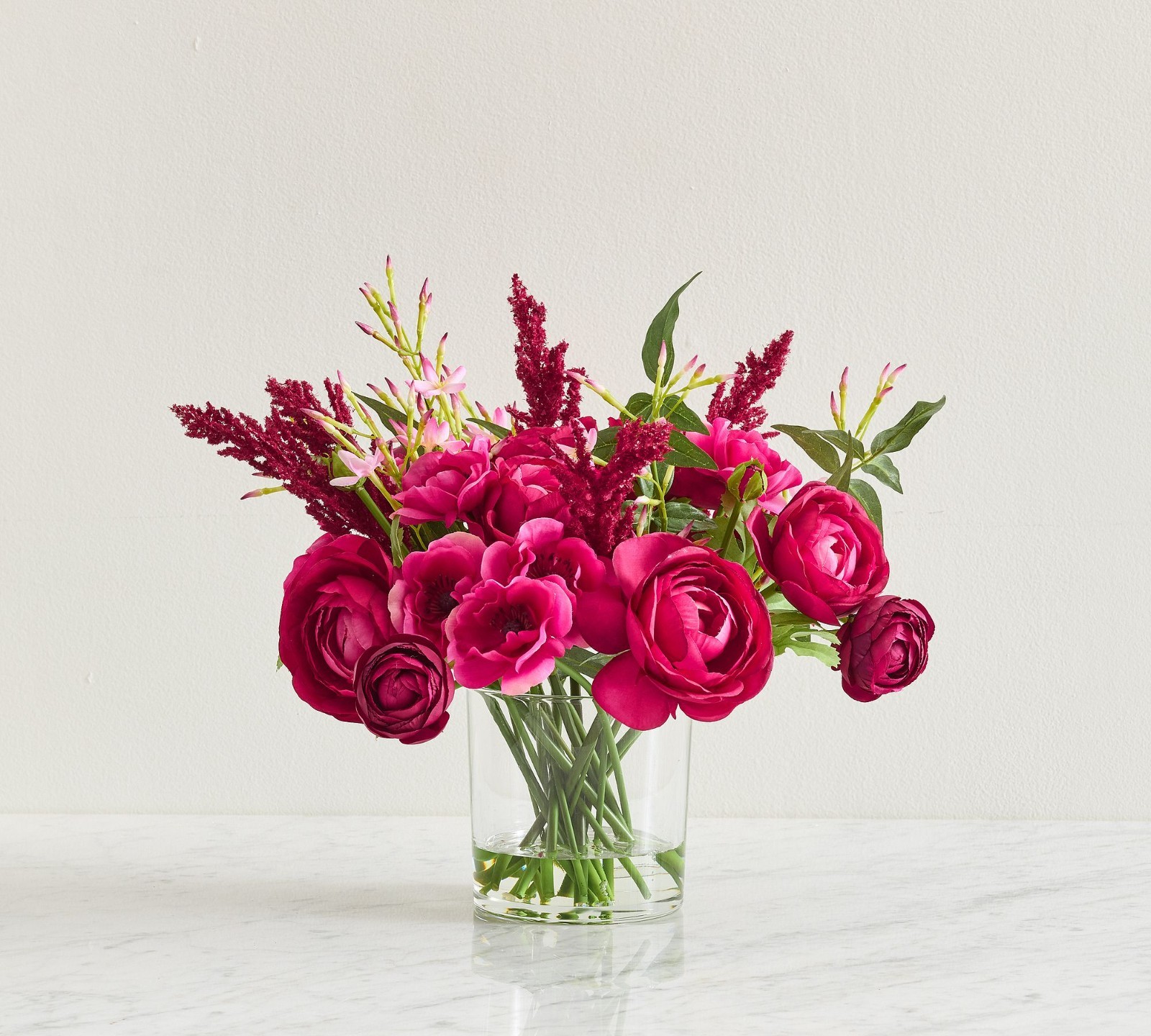 NEW Pottery Barn Faux Composed Pink Jasmine & Peony Floral Flowers Arrangement