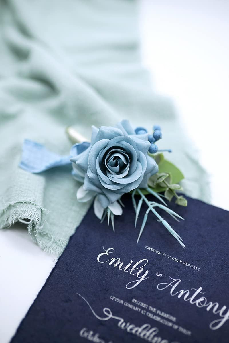 Dusty Blue Boutonniere for Men Set of 6 for Groom Best Man Groomsmen