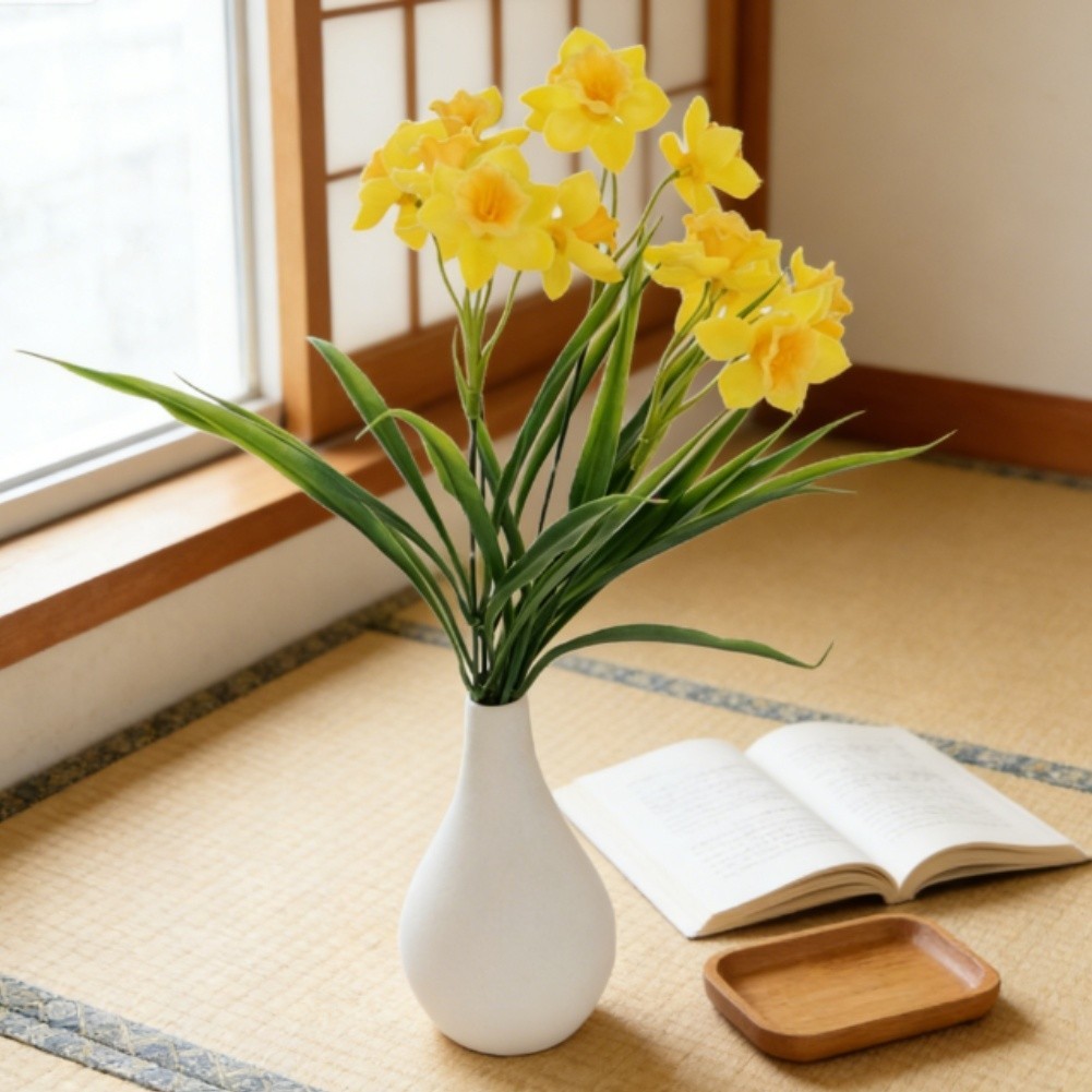 Yellow Artificial Narcissus Bouquet 5PCS 36cm for Photo Prop Home Decor