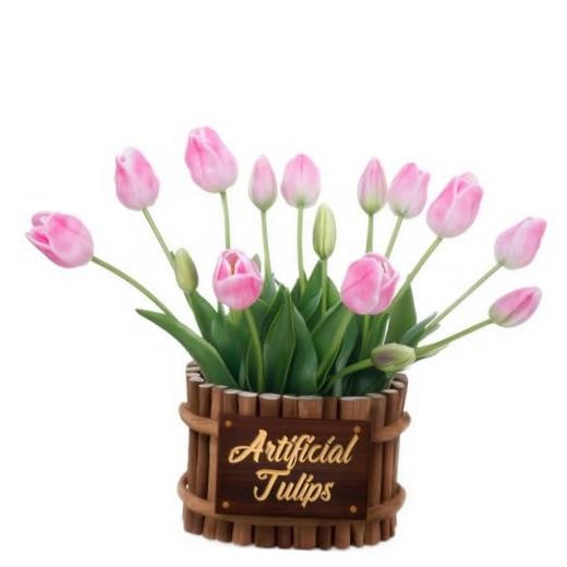 15PCS 15.75″ Artificial Tulips, Premium Latex Natural Feel 15pcs Light Pink