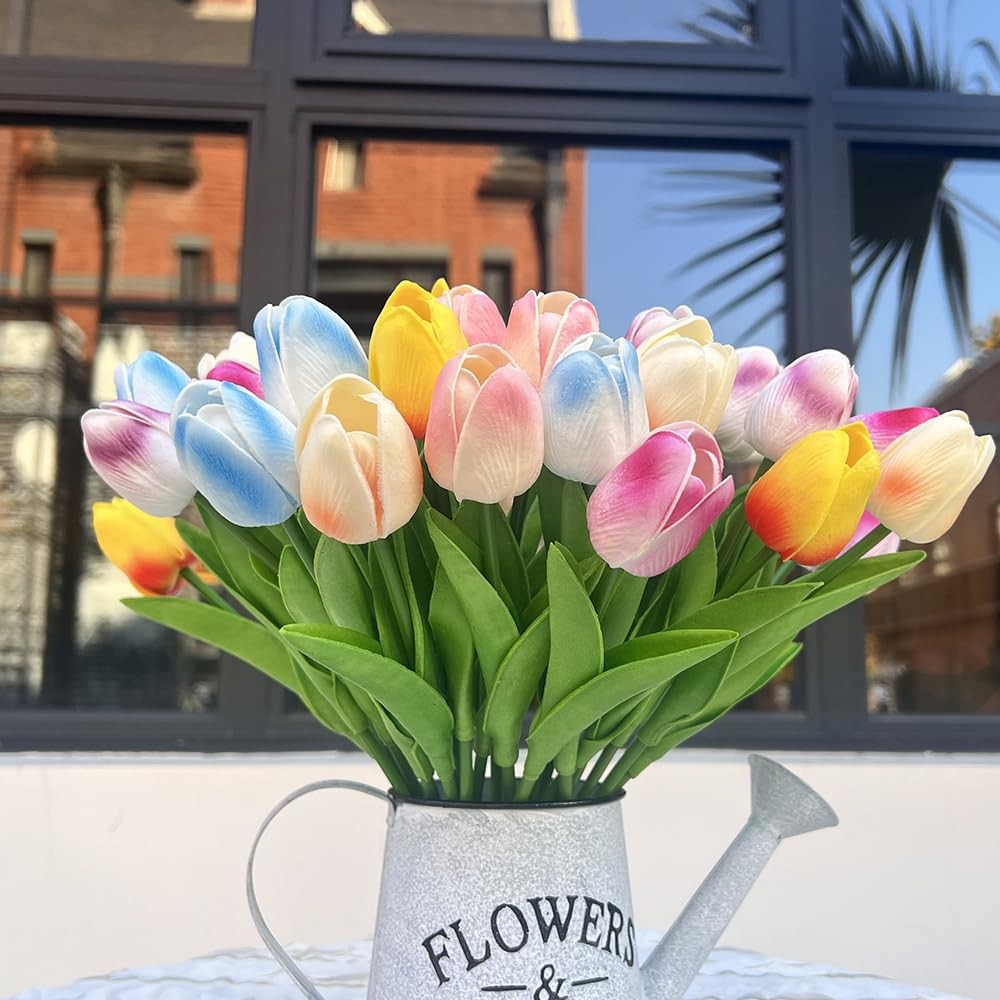 24PCS PU Artificial Tulips Fake Flowers for Wedding Bouquets Real Touch Latex…