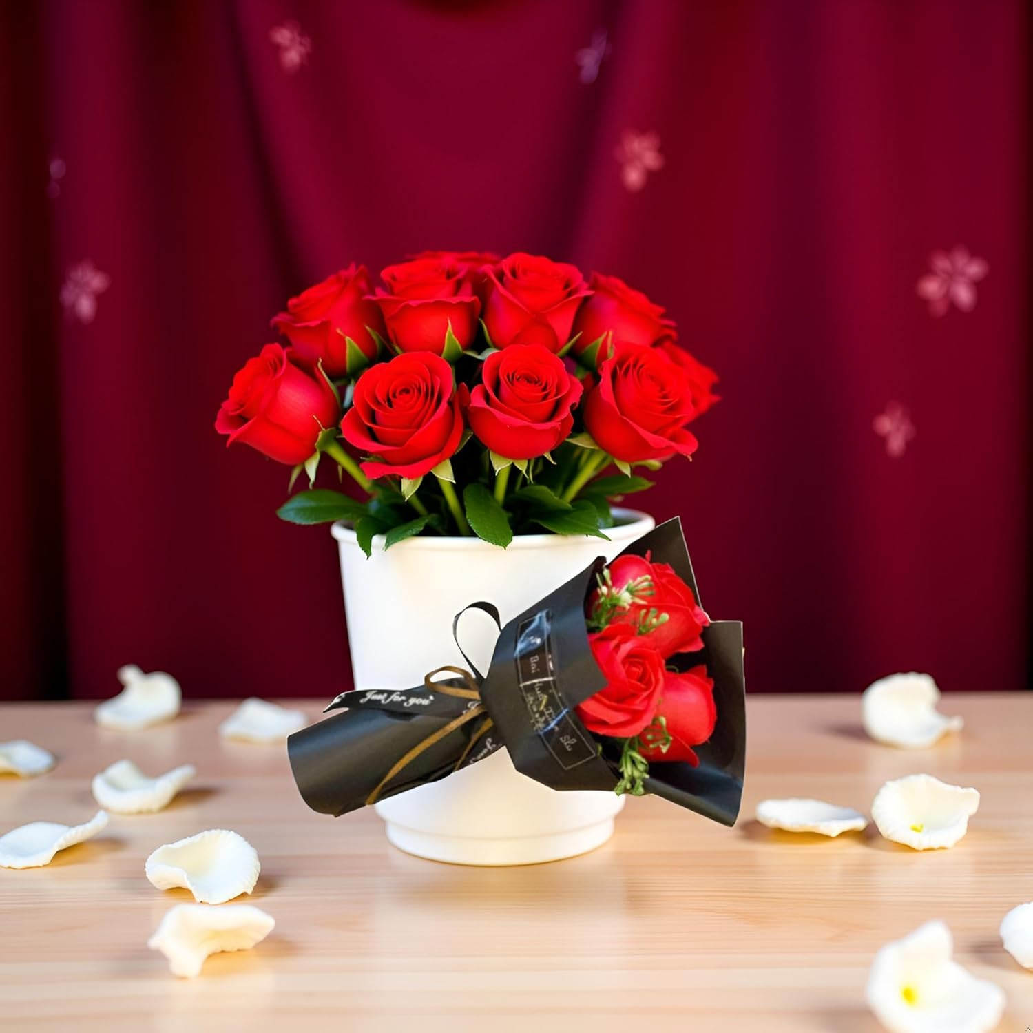 3 Heads Artificial Rose Bouquet Soap Flower Petals Valentine Day Gifts for Women