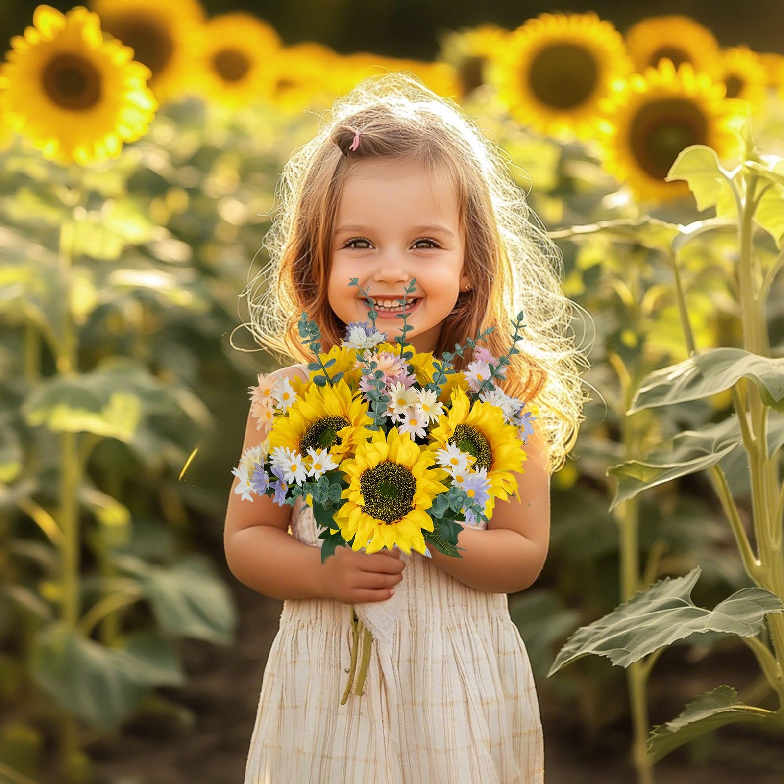 Sunflower Fake Flowers in Vase: Sunflowers Artificial Flowers with Vase for T…
