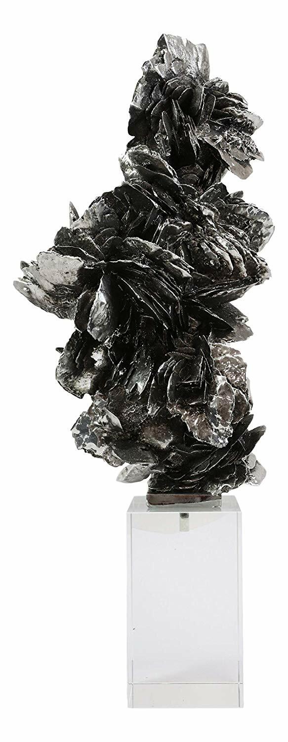 Ebros Electroplated Silver Desert Rose Sculpture On Crystal Glass Base 16.5″ H