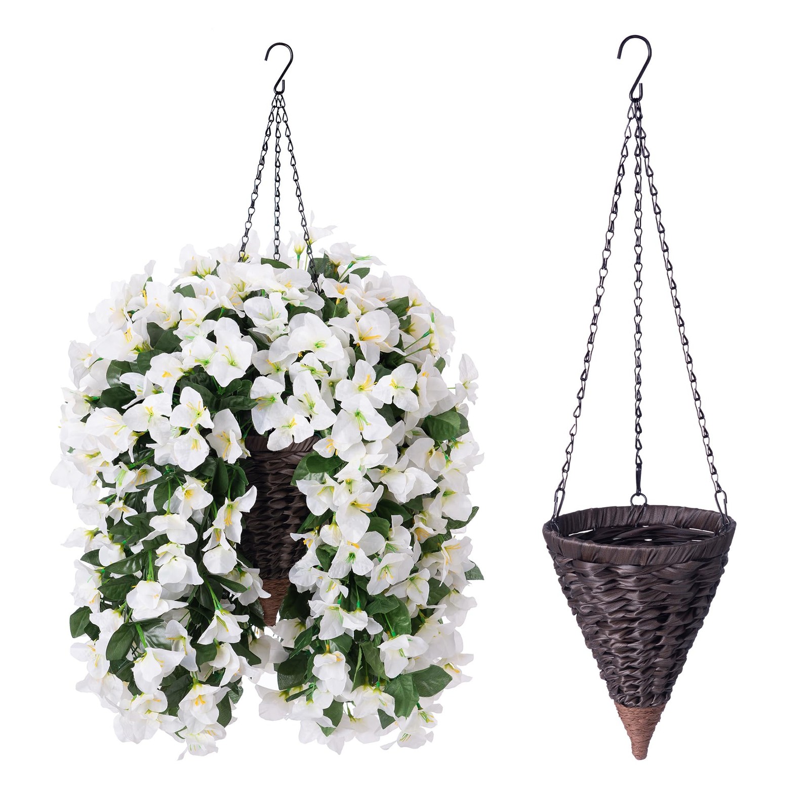Artificial Bougainvillea Faux Flowers Plants Baskets for Outdoor Outside Deco…