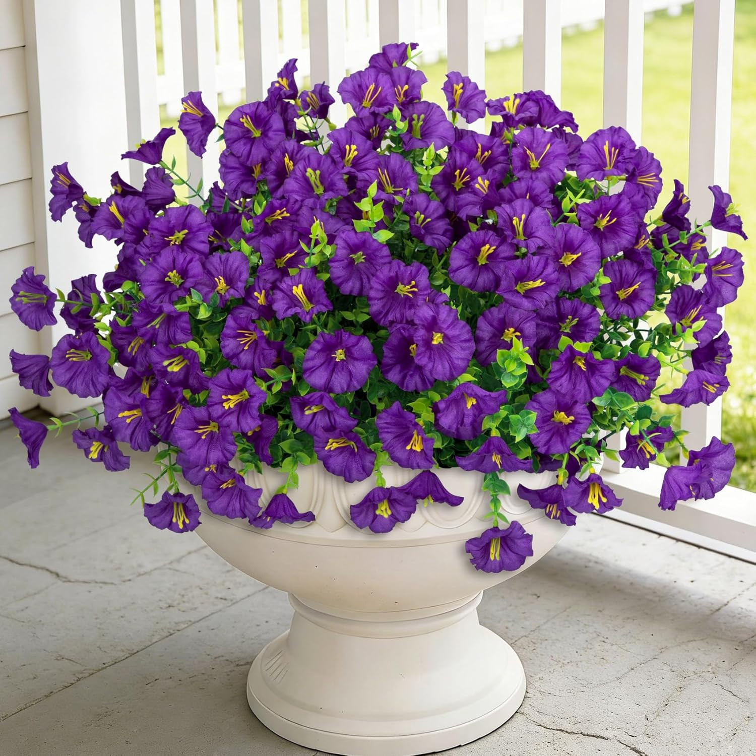 24 Bundles Artificial Flowers for Outdoors, Fake Silk Morning Glory Faux Eucalyp