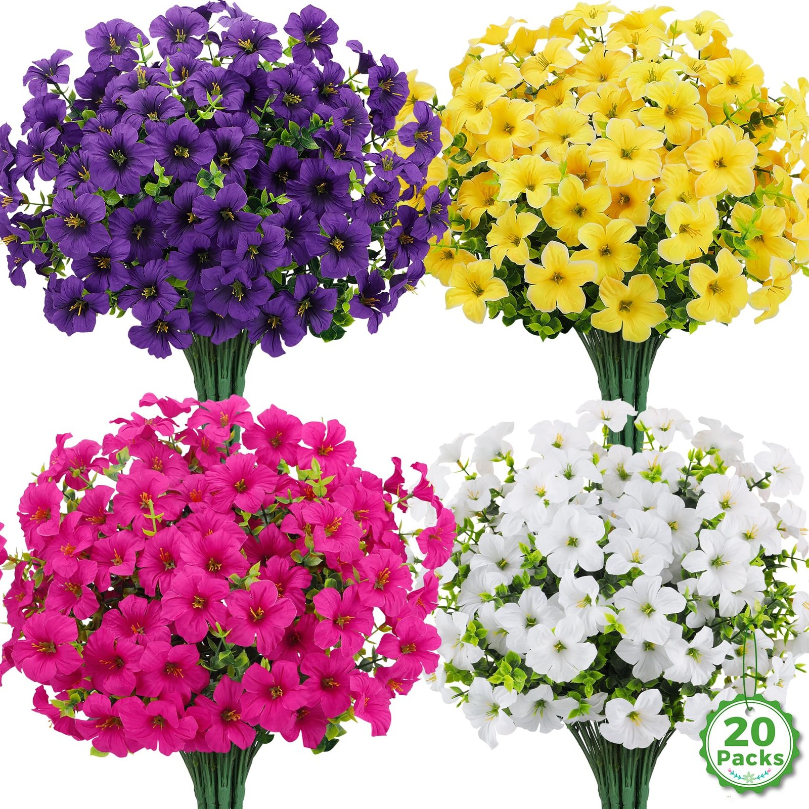 Besteek 20 Bundles Artificial Petunias Flowers for Outdoors, Faux Silk Flower…
