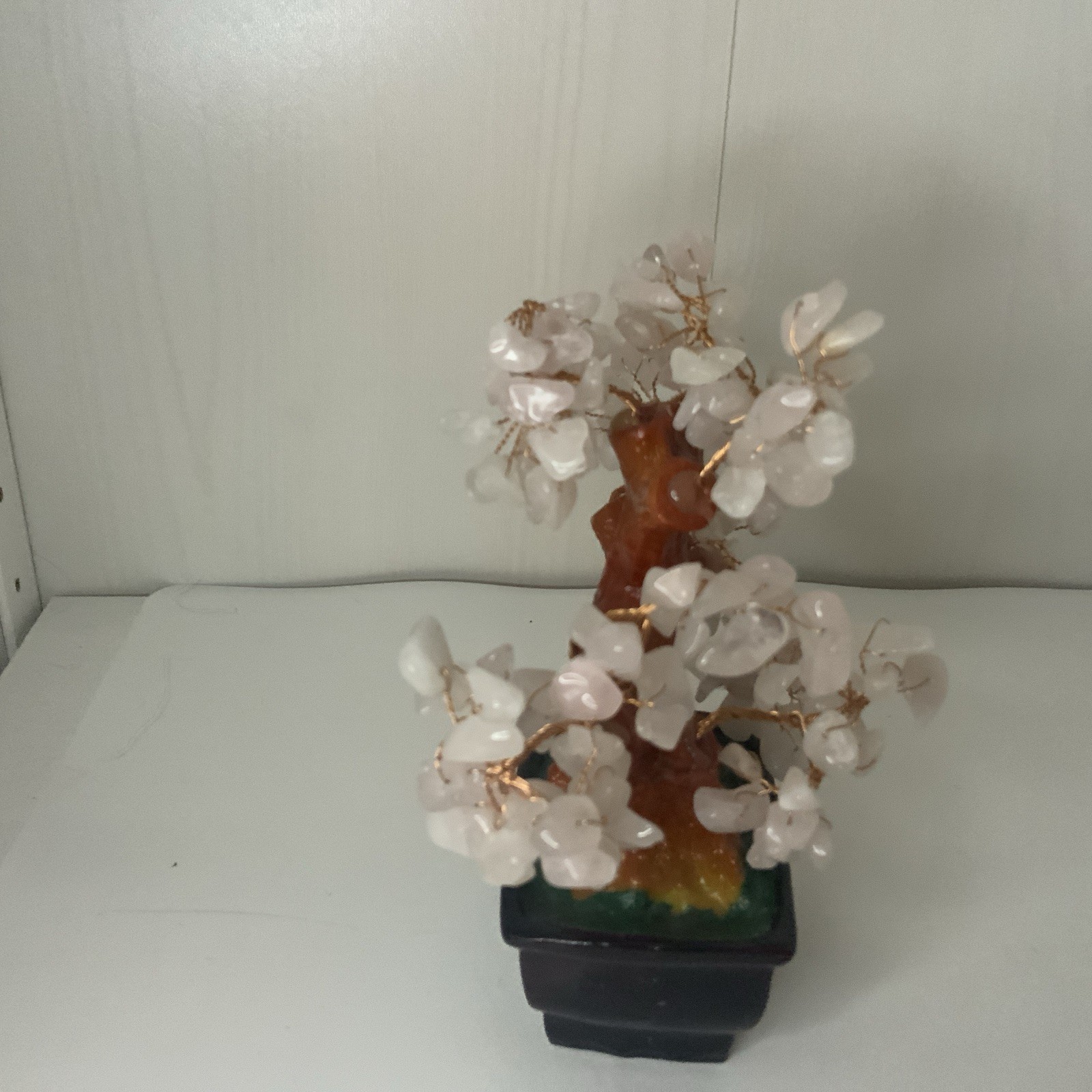 Natural Rose Stone Asian Style Bonsai Money Tree Pink Quartz Crystal Feng Shui