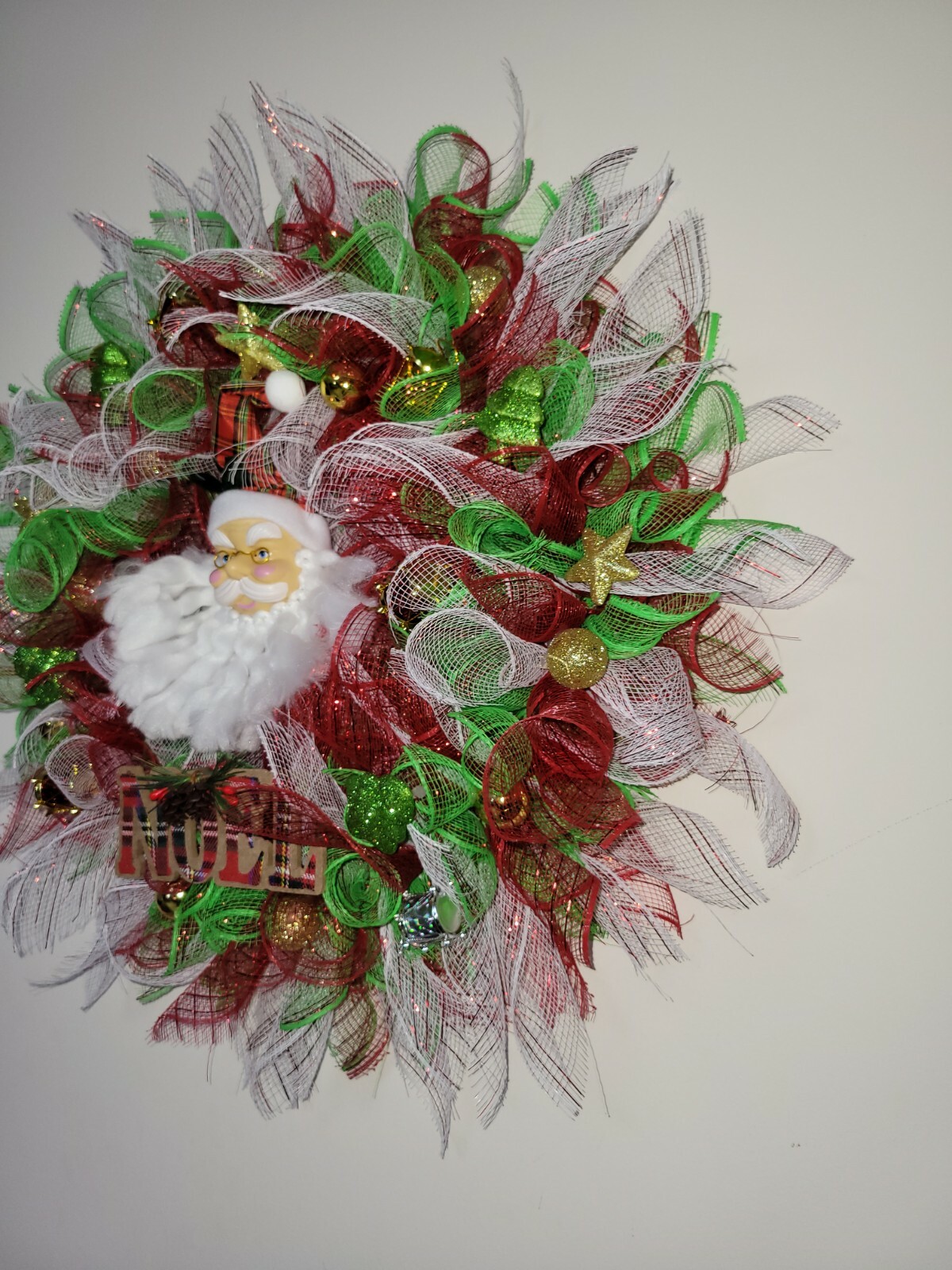 NOEL Christmas Mesh Front Door Wreath Wall Decoration White RED green Santa