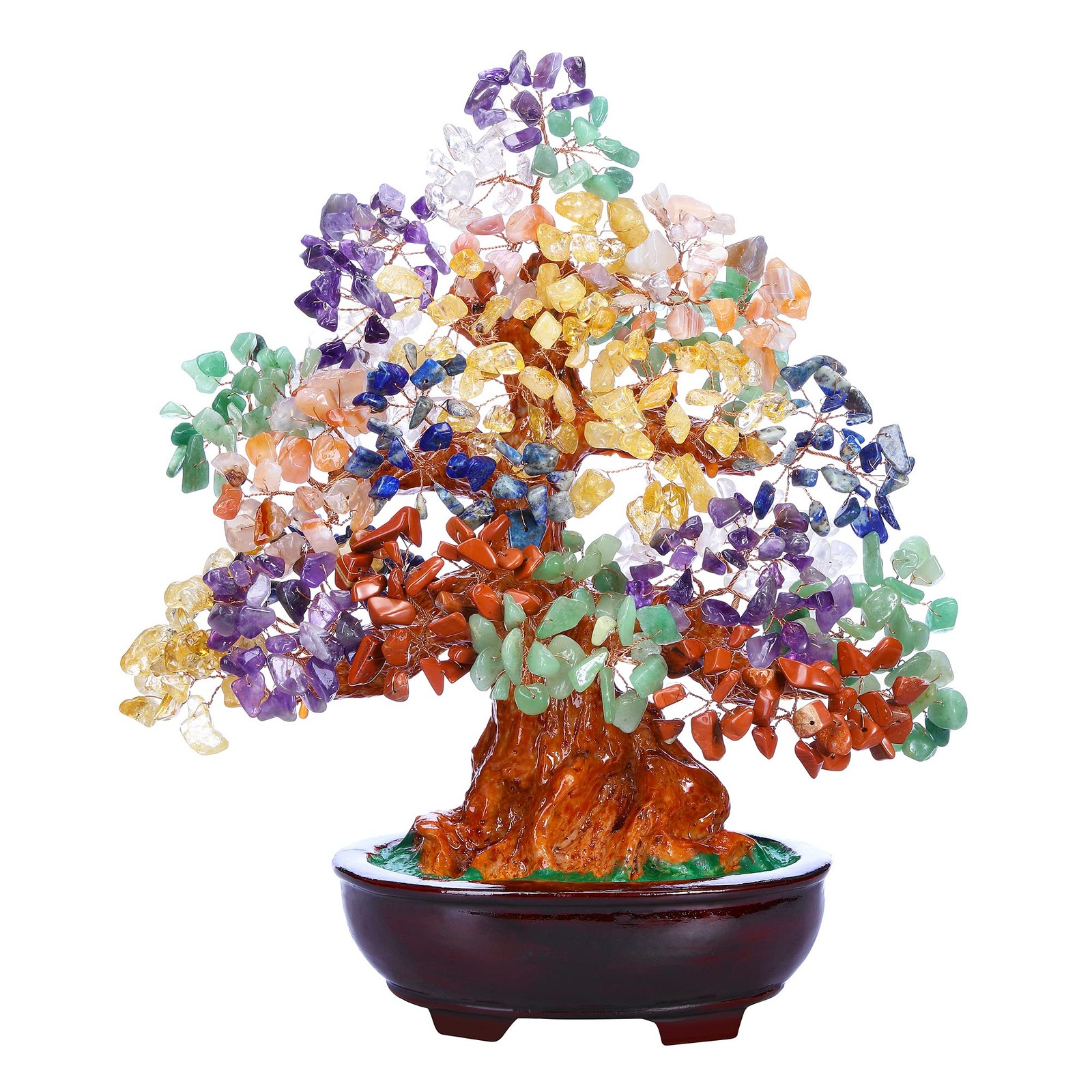 7 Chakra Healing Crystal Tree 10 Inch Stone Bonsai Tree Feng Shui Good Luck W…