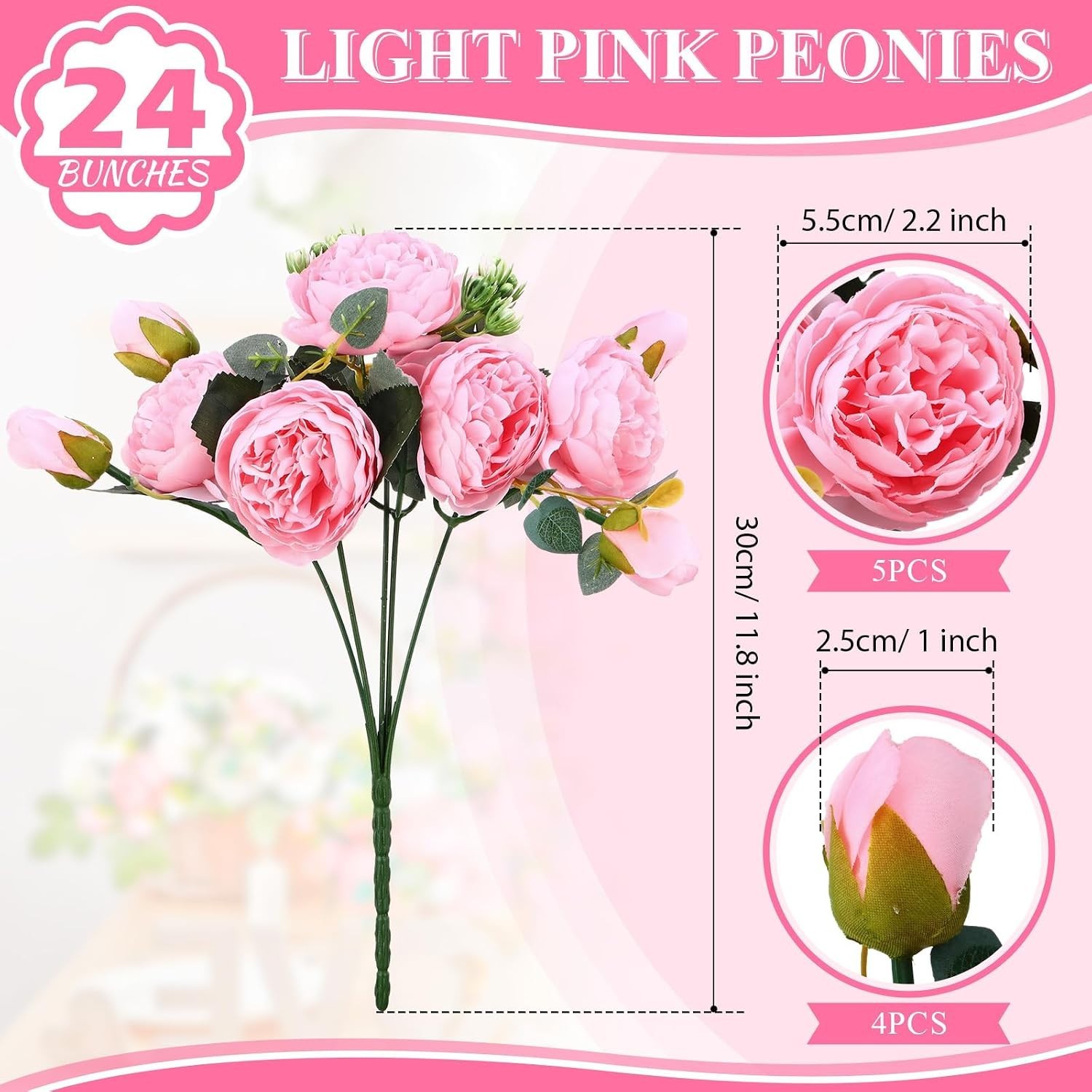 Silk Faux Peony Flowers for Home Decor – 24 Bouquets