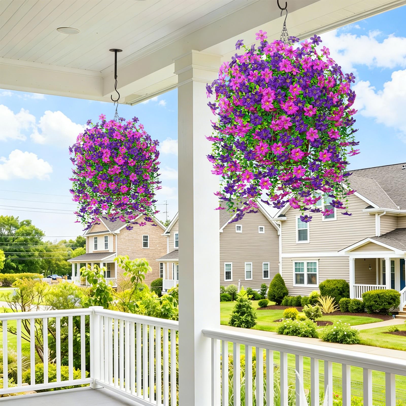 2 Set Artificial Hanging Flowers Plants Basket for Outdoors Faux Silk Purple …
