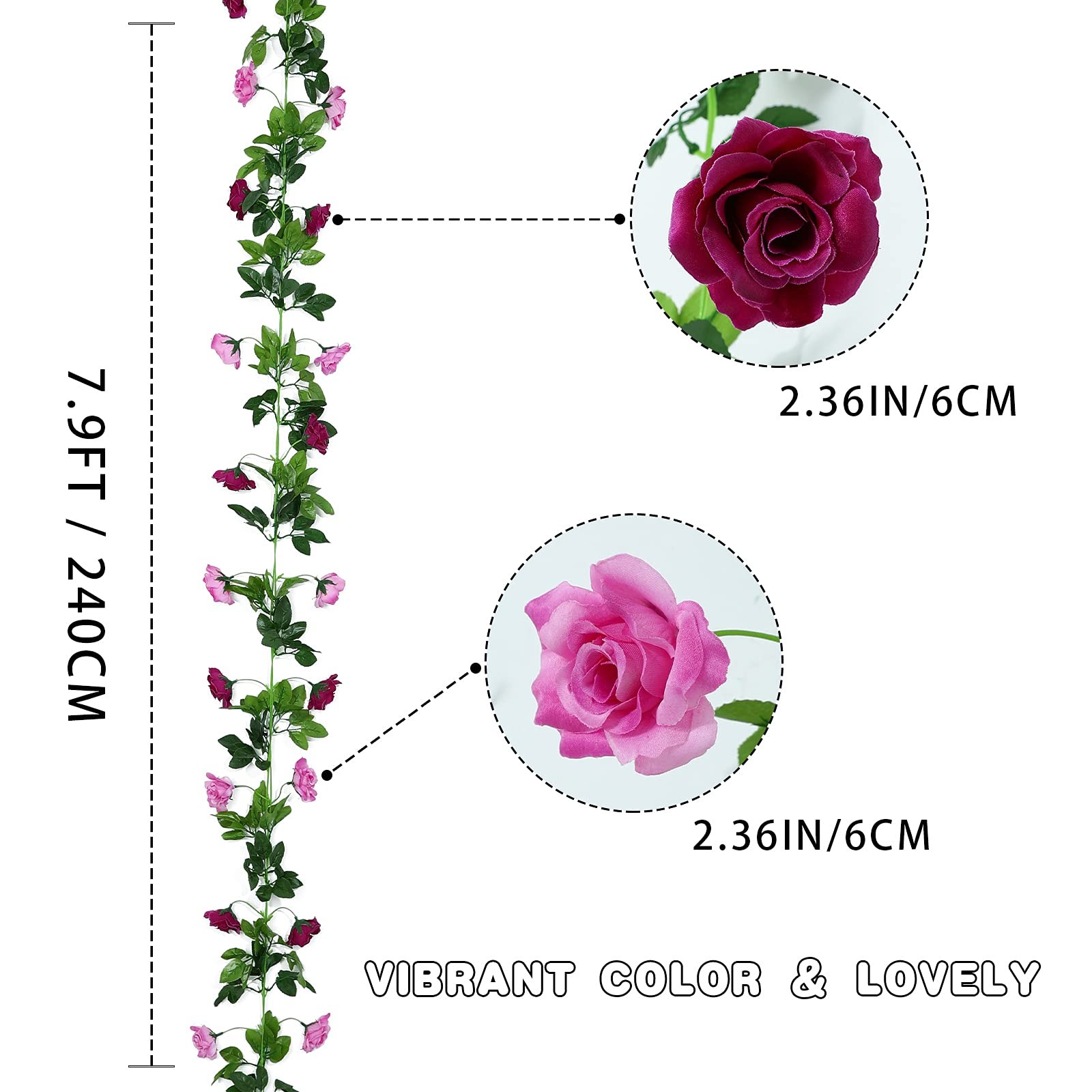 2 Pack Artificial Flower Garlands 15.8FT Fake Rose Vines Silk Flowers Hanging…