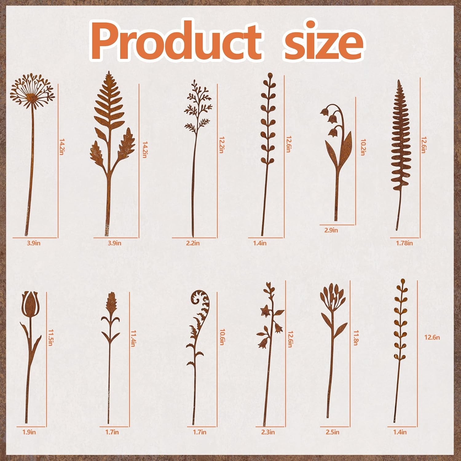 12 Pieces Rustic Metal Flowers & Plants Garden Stakes Rusty Plant Shaped