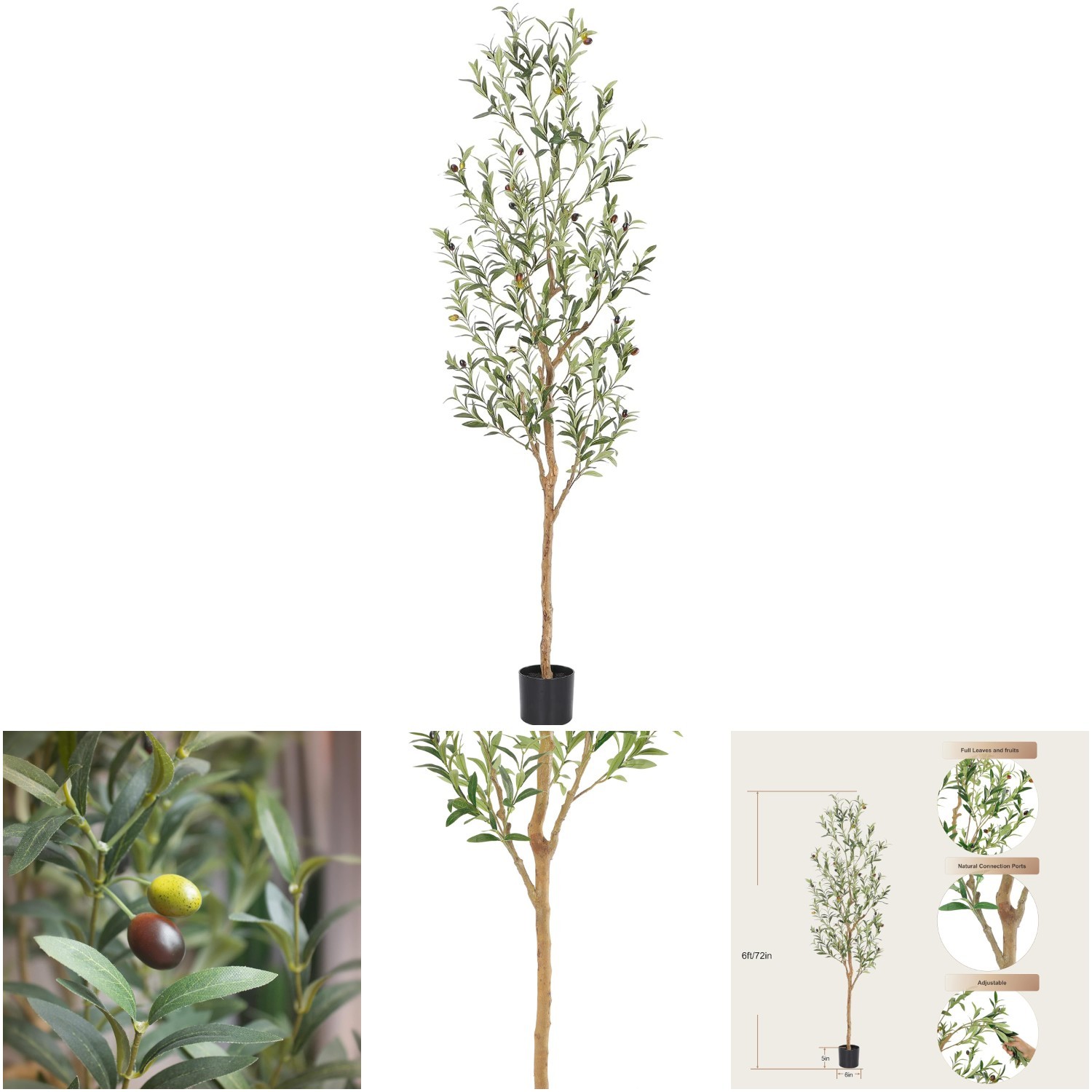 1 Pack Artificial Olive Tree 6ft Natural Wood Trunk Realistic Leaves Fruits