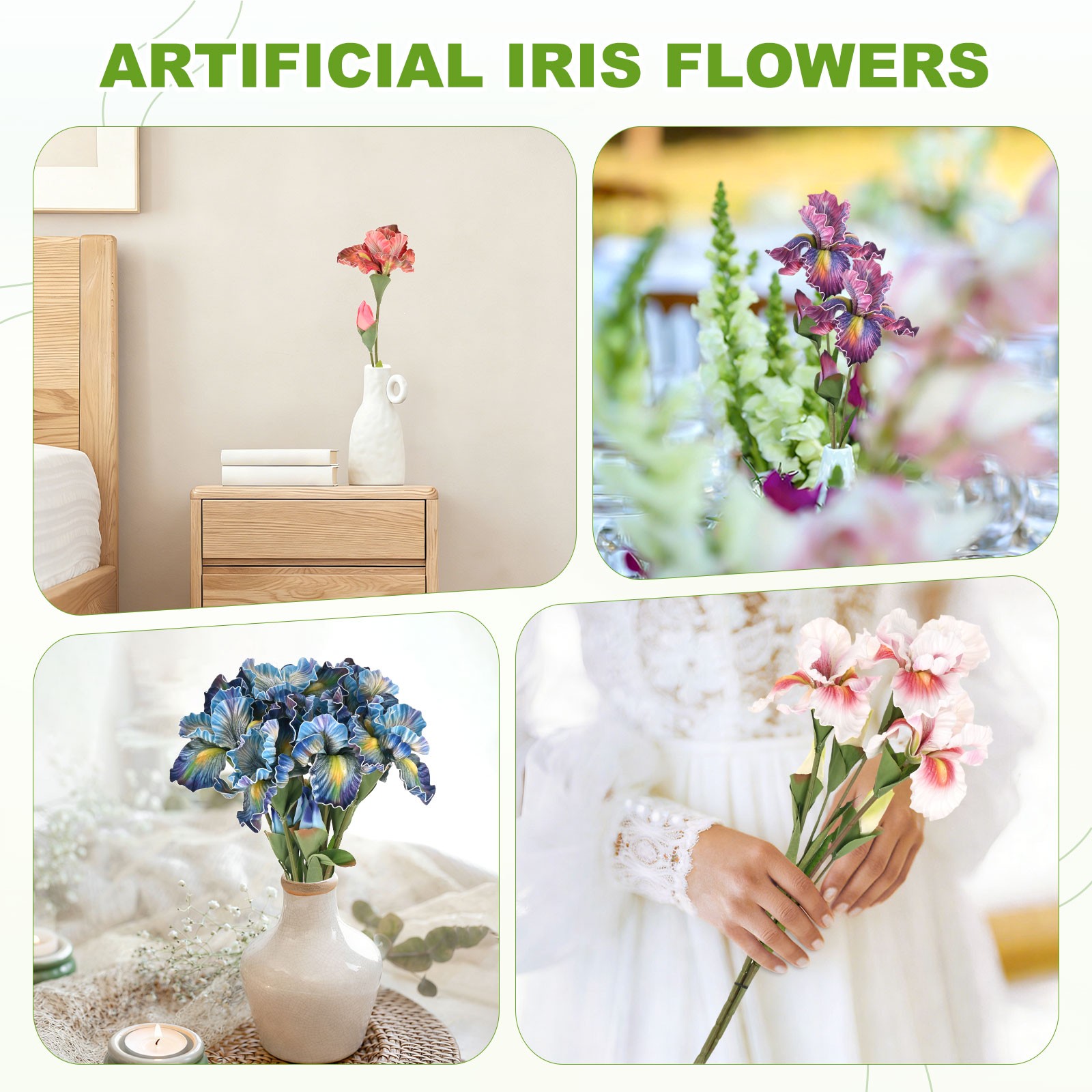 1-Pack Artificial Iris Flowers with Flower Bud 17.7 Inch for Home [WHite Brown]