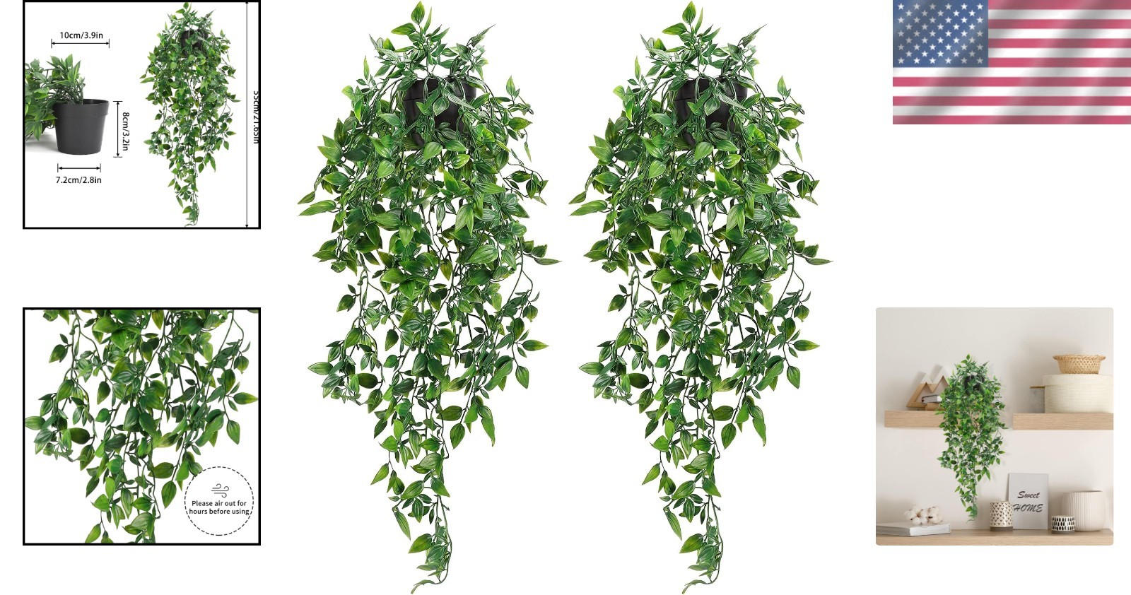 2 Pack Waterproof Artificial Hanging Plants – Perfect for Indoor & Outdoor Decor