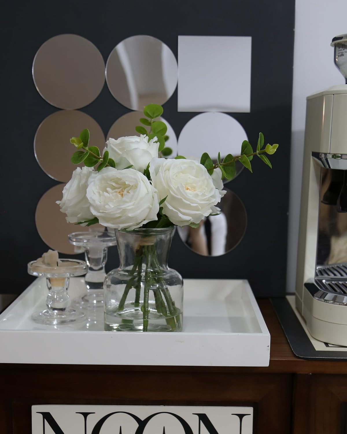 Artificial Flowers with White Roses in Vase, Fix Lifelike Fake Flowers in Vase w