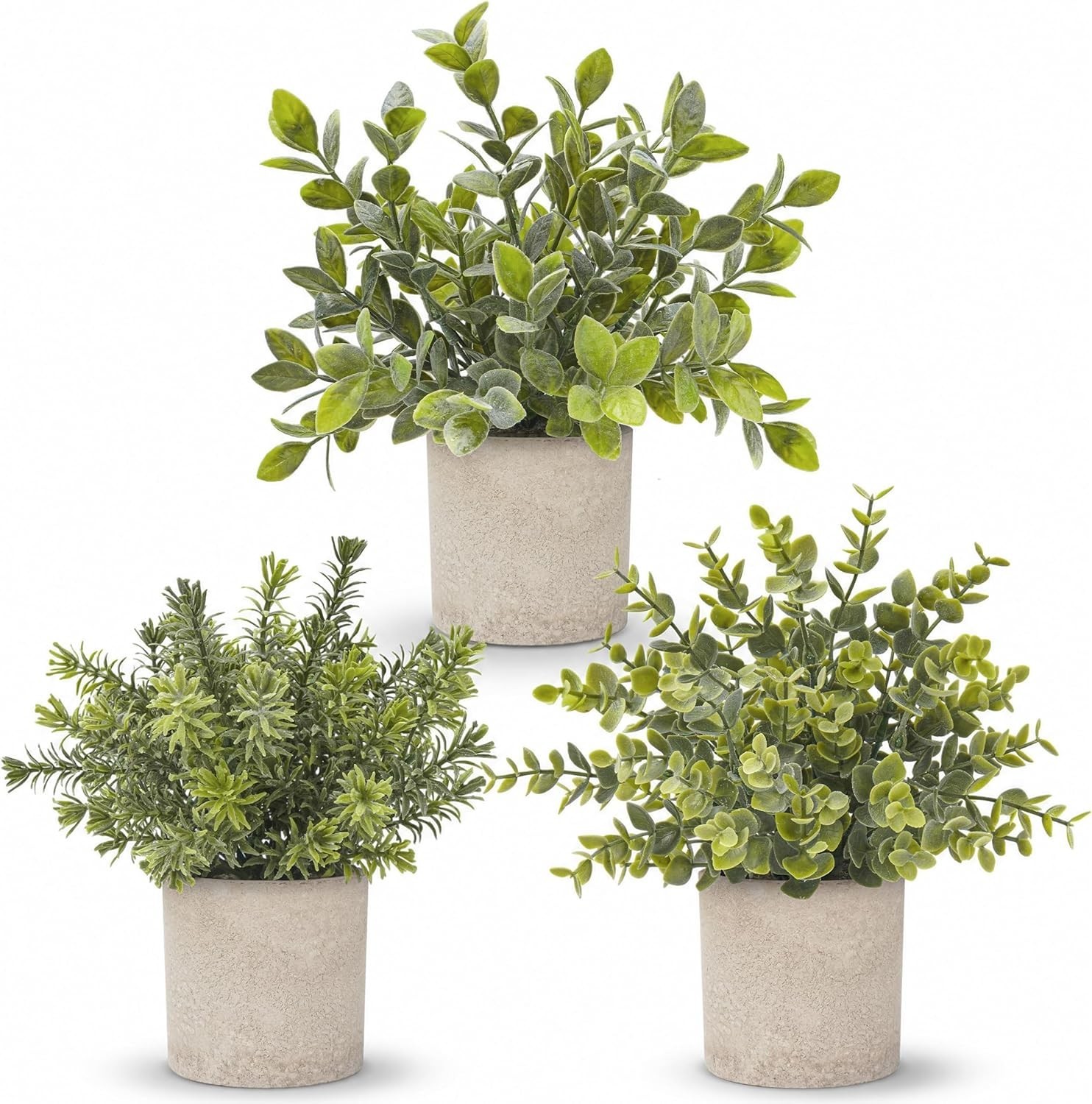 Artificial Eucalyptus Mini Potted Plants Pack 3 Sage Green Home Office Decor