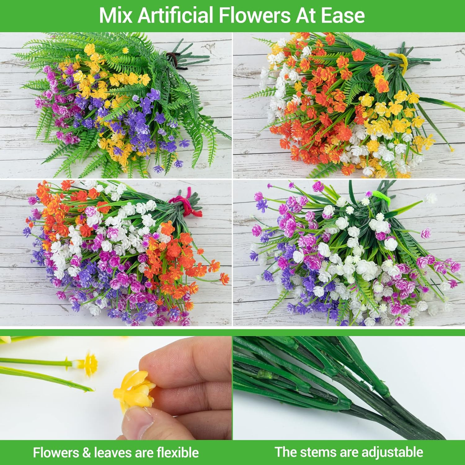 24 Bundles Artificial Flowers for Outdoors UV Resistant Fake Plastic Plants Faux