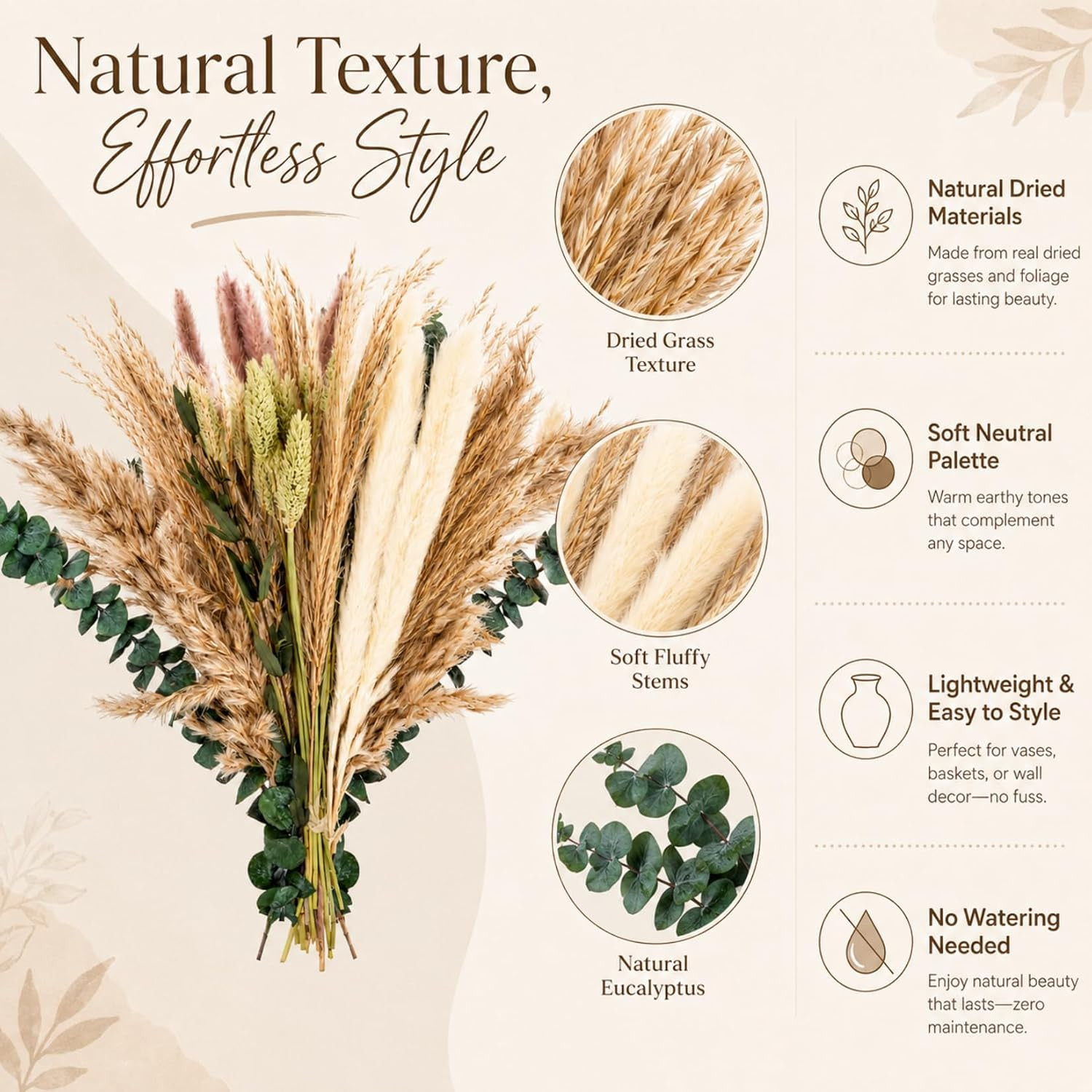 35PCS Dried Pampas Grass Decor – 7 Varieties Small Dried Flower | Dried Pampas G