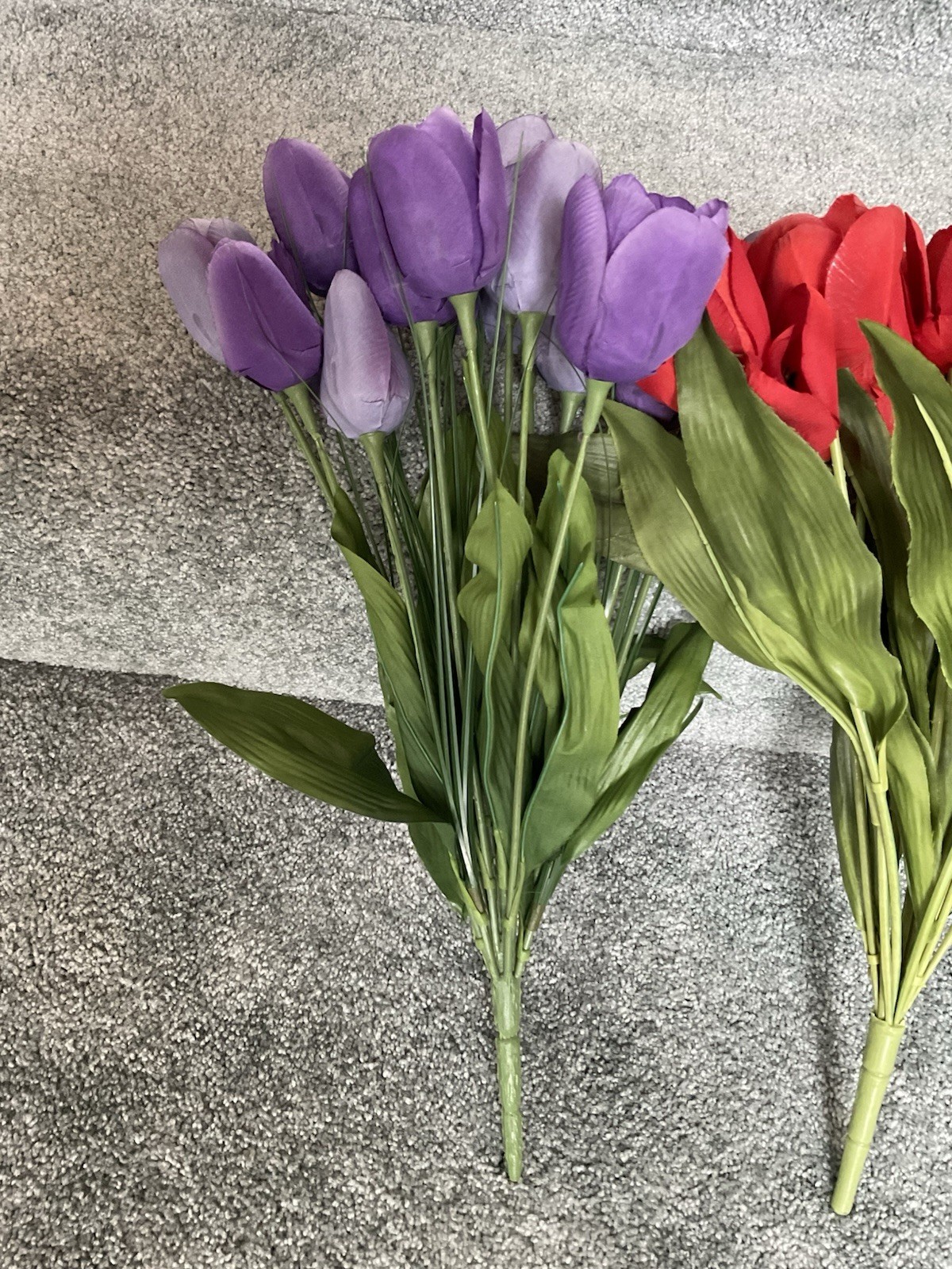 (4) Artificial Spring Flower Tulip Bouquets ~ Purple/Red/White/Pink ~ Decor