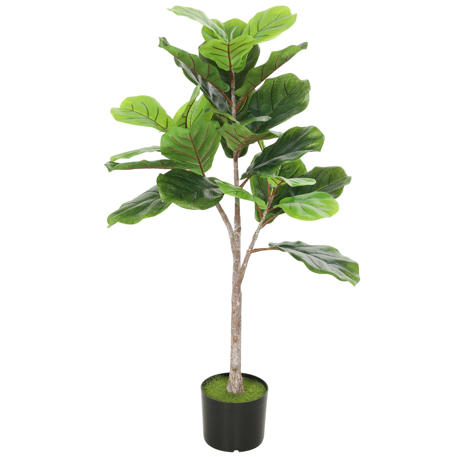 HOMCOM Artificial Fiddle Leaf Fig Tree, Fake Plant with Flocked Soil, Green