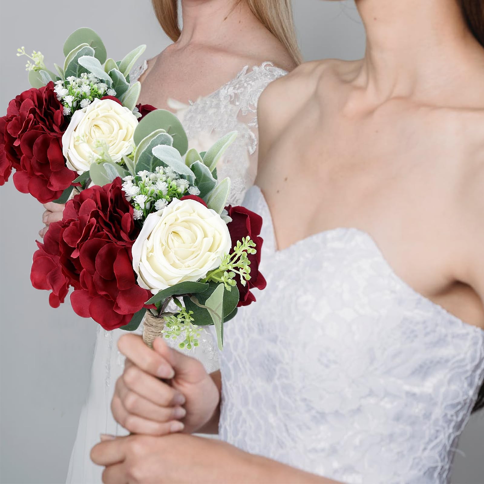 Artificial Flowers Bridesmaids Bouquets Set of 6 – Burgundy and White Bridesm…