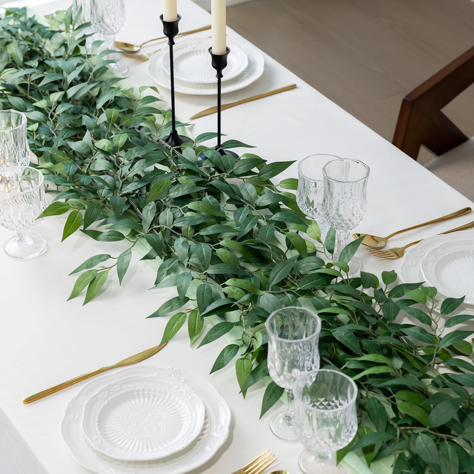 24pcs Italian Ruscus Artificial Greenery Stems Silk Green Leaves 20in Fake Sp…