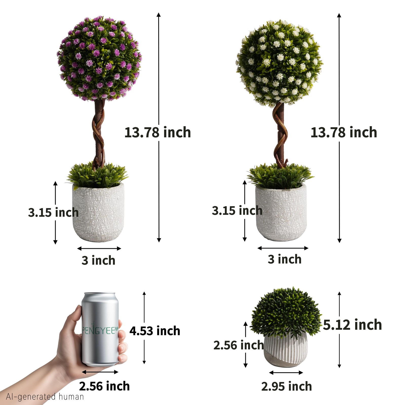 3 Pack Small Fake Plants 14 Inch in Farmhouse Concrete Planter, Artificial Bo…