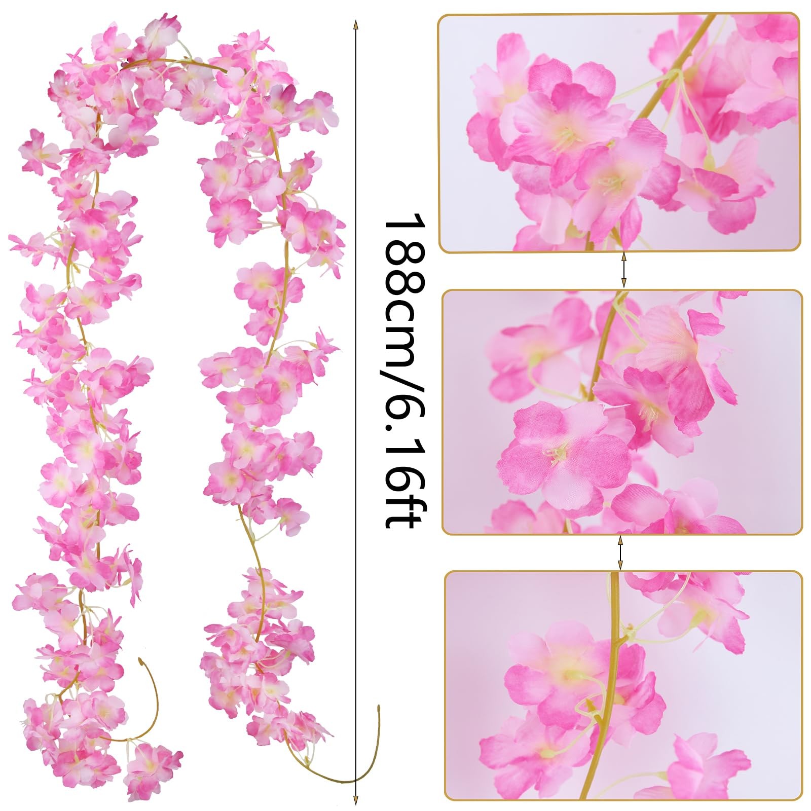 2 Pcs Artificial Cherry Blossom Flower Vines Cherry Blossom Garland 18.48 ft …