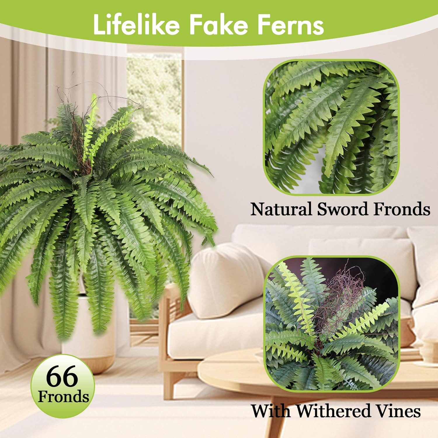 Artificial Ferns for Outdoors & Indoors, 51In Large Fake Ferns Plants, Artificia