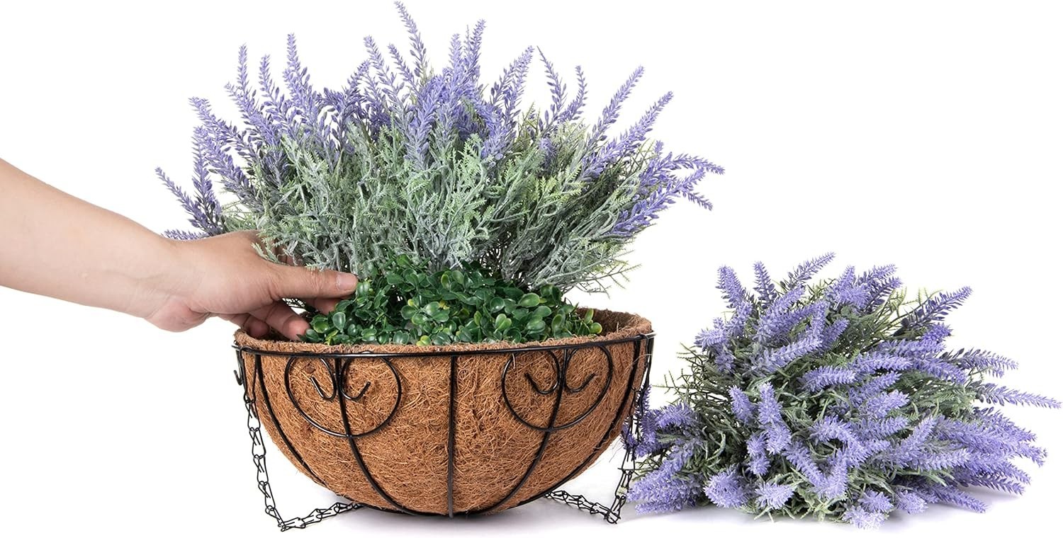 Artificial Faux Outdoor Hanging Flowers & Lavender Basket for Porch Decoration