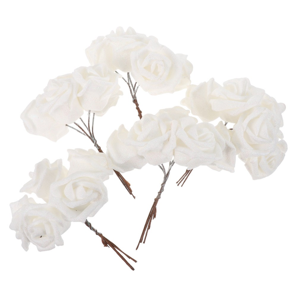 25 PCS White Rose Fake Flower Roses Artificial Silk Wedding Flowers