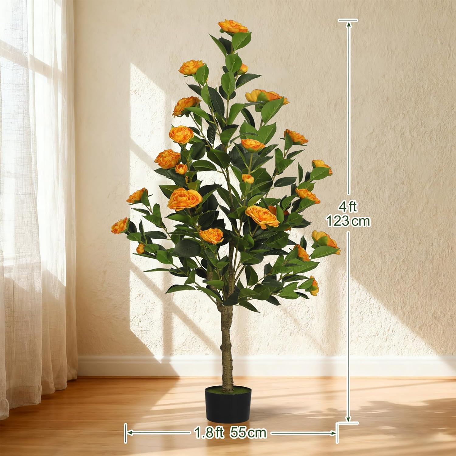 2-Pack 4FT Orange Artificial Camellia Trees for Home & Wedding Decor