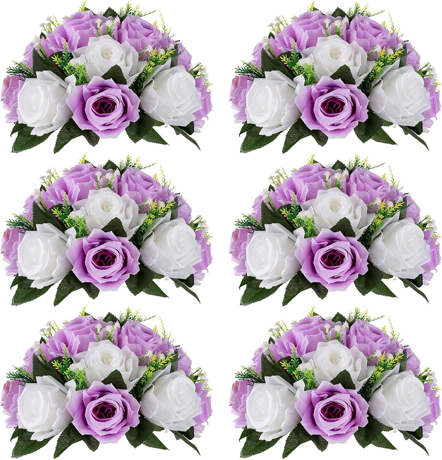 Artificial Flower Centrepieces Tables 6 Pcs Burgundy & Dusty Rose & Creamy White