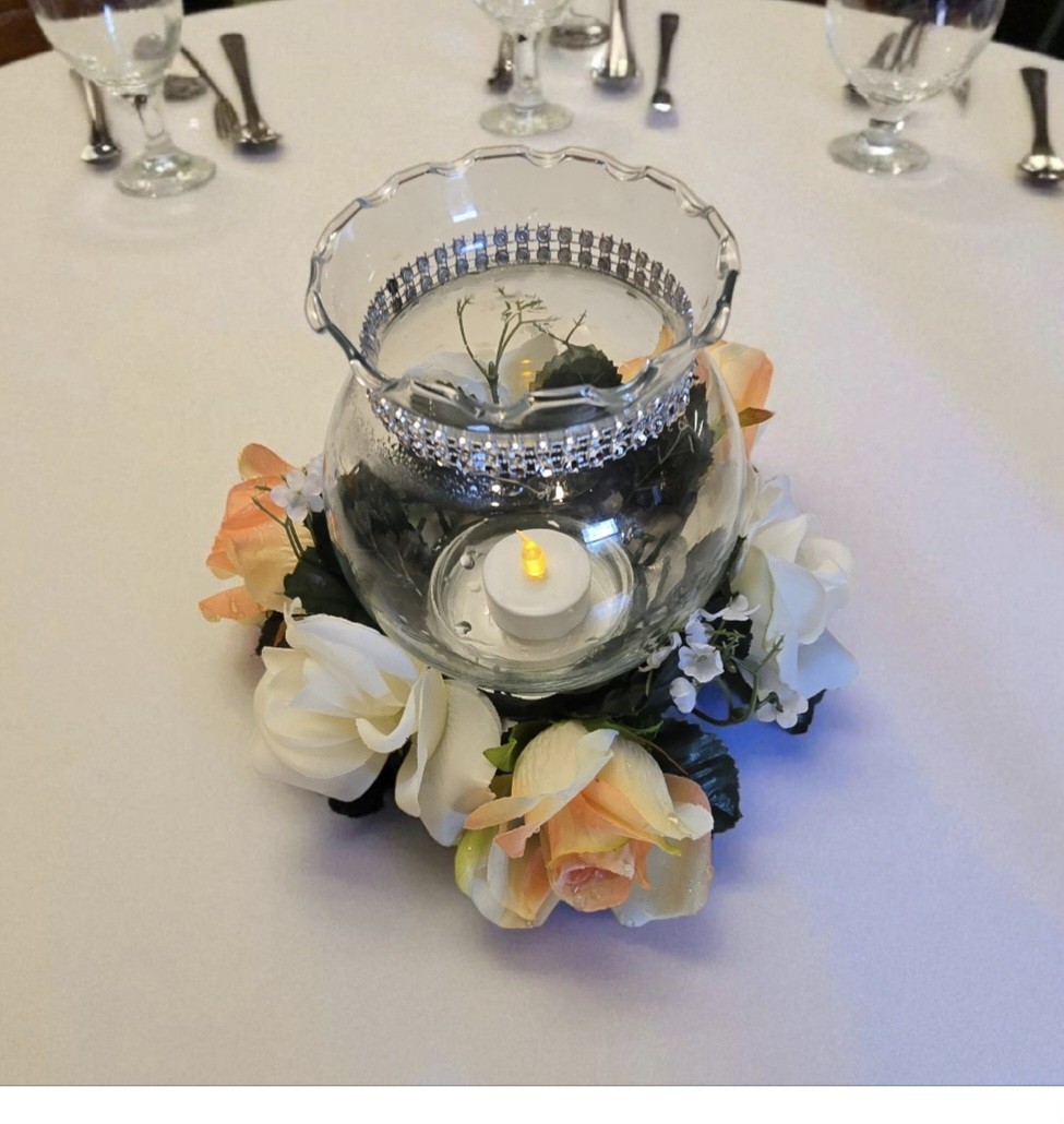 Artificial Flowers Weddingr Centerpieces 5 Pc. White, Orang Roses w/Babys Breath
