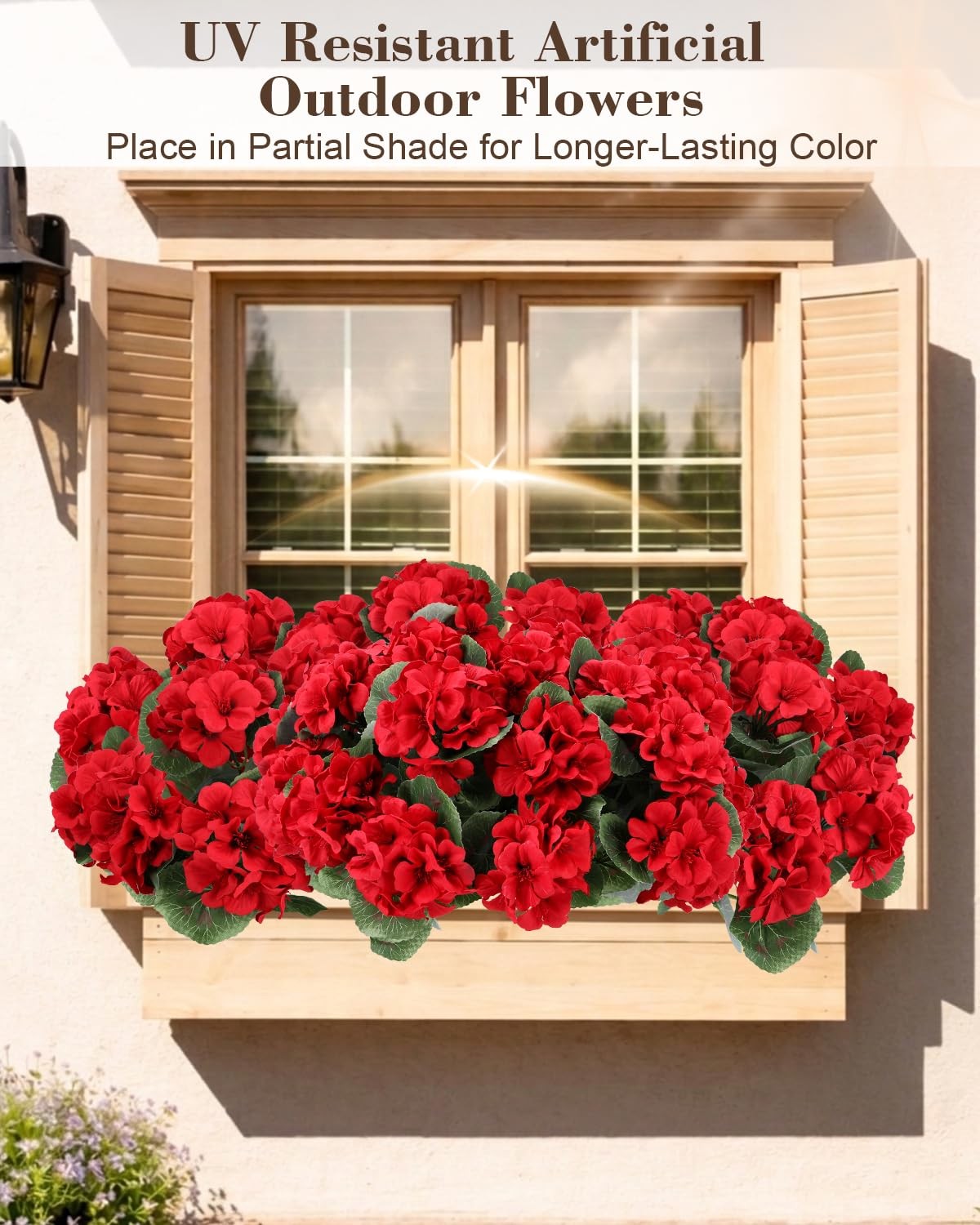 Artificial Flowers for Outdoors 12 Bundles of UV-Resistant Geraniums, Realistic