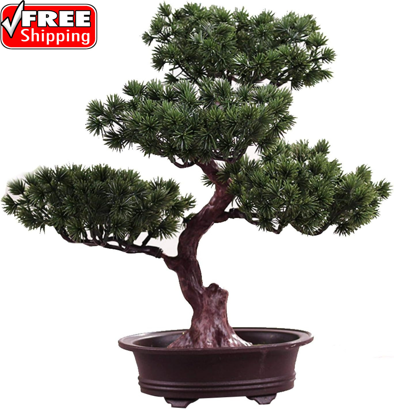 Artificial Bonsai Pine Tree, 11Inch Faux Potted Plant Desk Display Fake Tree Pot