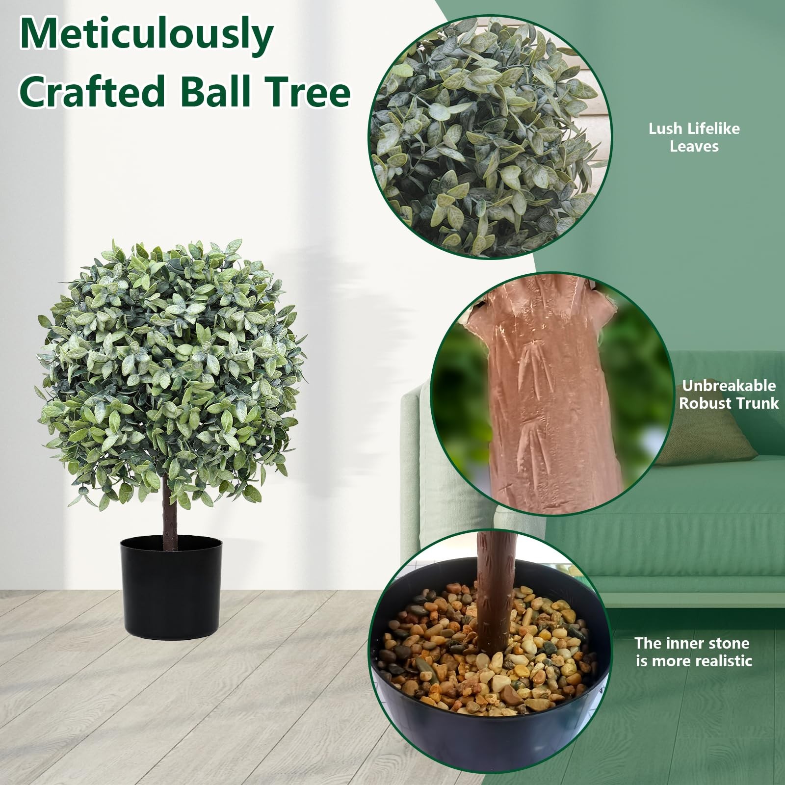 Topiary Trees Artificial Outdoor for Front Porch Set of 2 Faux Shrub Plants (…