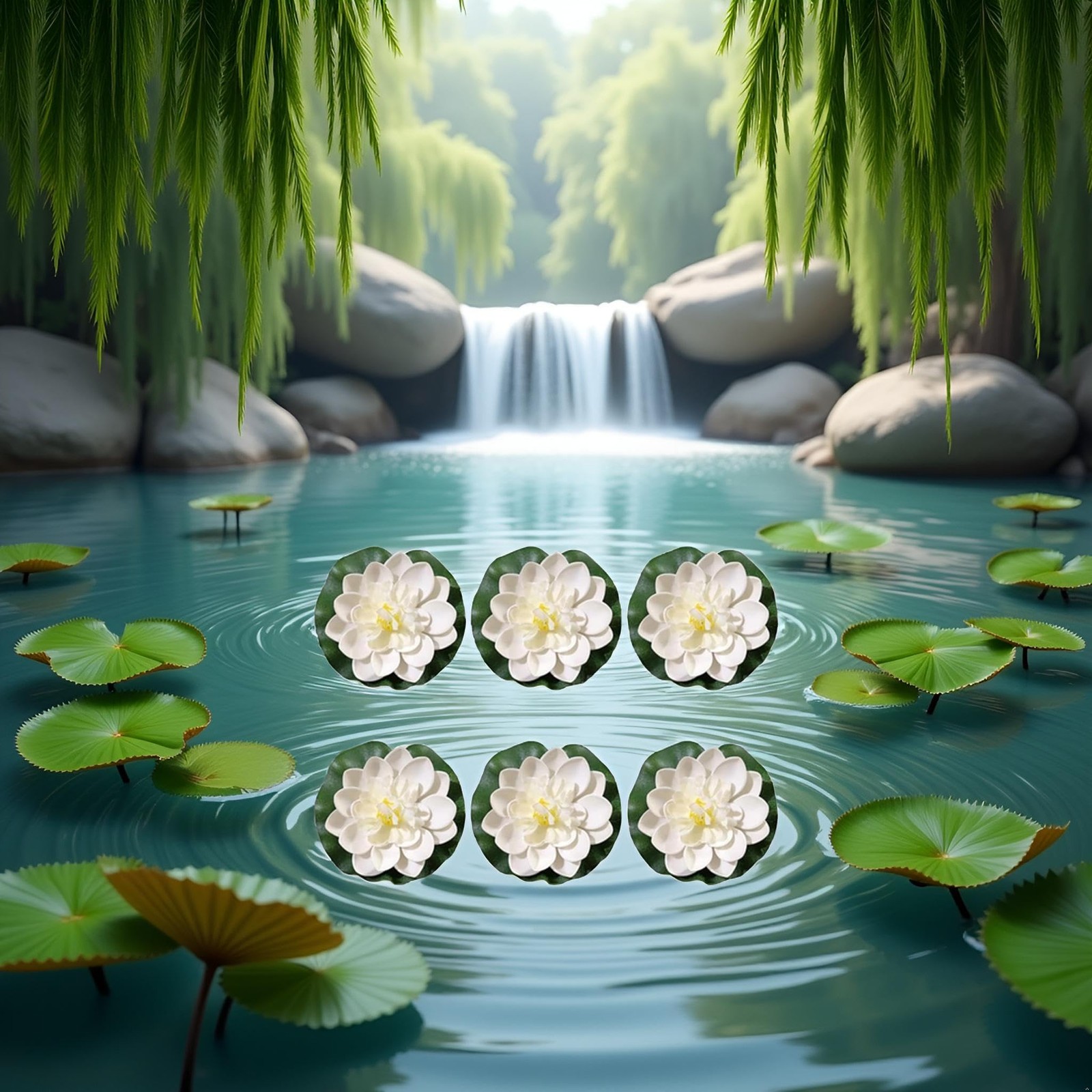 Lily Pad for Ponds, 6 Pcs White Artificial Lotus, Realistic Water Floating Fo…