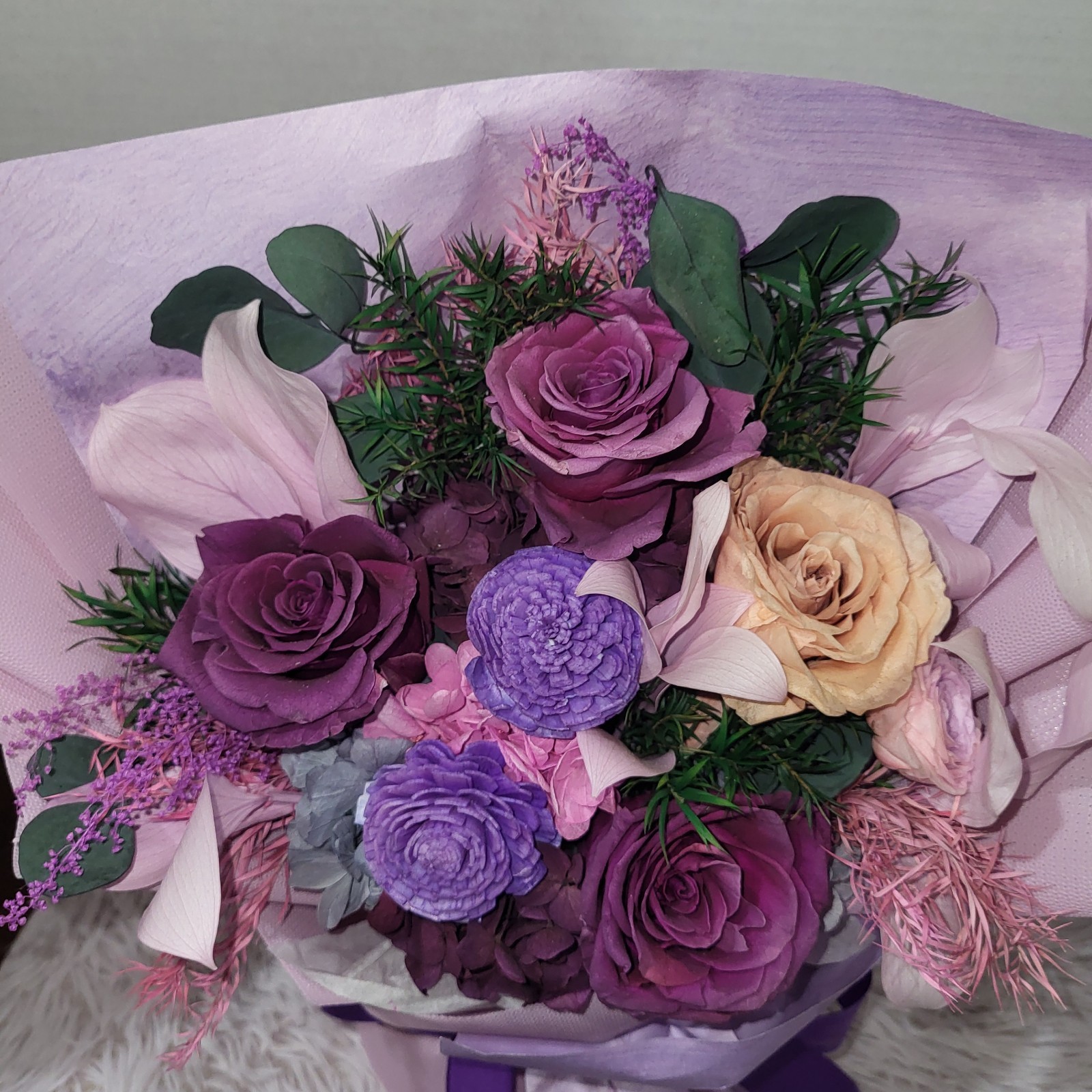 Purple Roses Bouquet Great Birthday Gift Beautiful Preserved Flowers