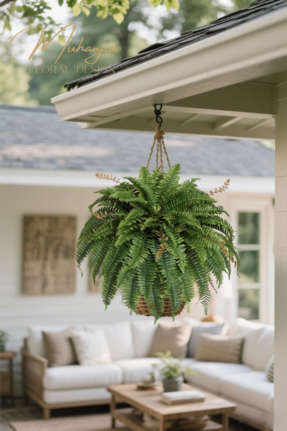 Artificial Boston Fern Silky Bush, 48IN Faux Fern Large Hanging Lifelike Plan…