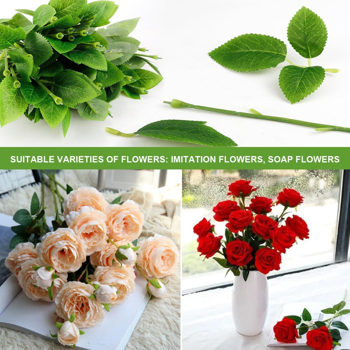 50Pcs Flower Wire Stem Plastic Artificial Flower Crafts Green Stem Wire with Lea
