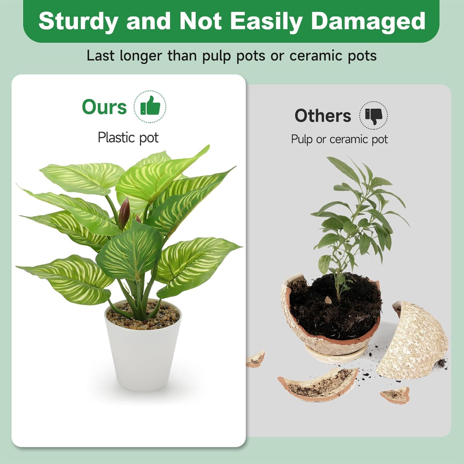 3 Pack Small Artificial Potted Plants for Home, Office Decor | Fake Tropical Gre